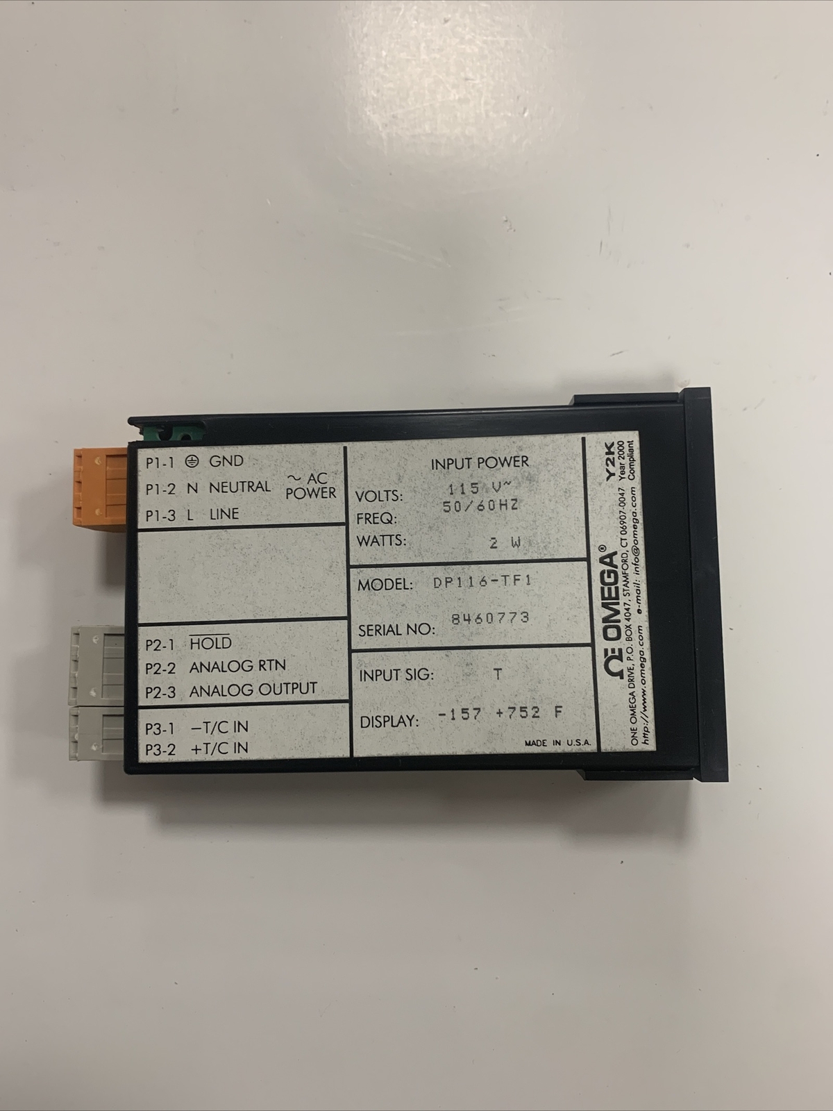 Omega DP116-TF1 Temperature Indicator – NEW