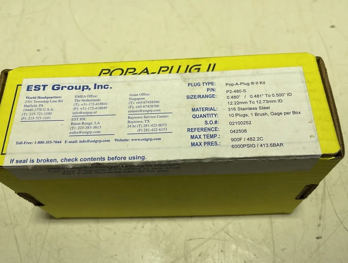 *New* Pop-A-Plug II Kit P2-480-S 0.480”/0.481” To 0.500” ID (Box Of 10)