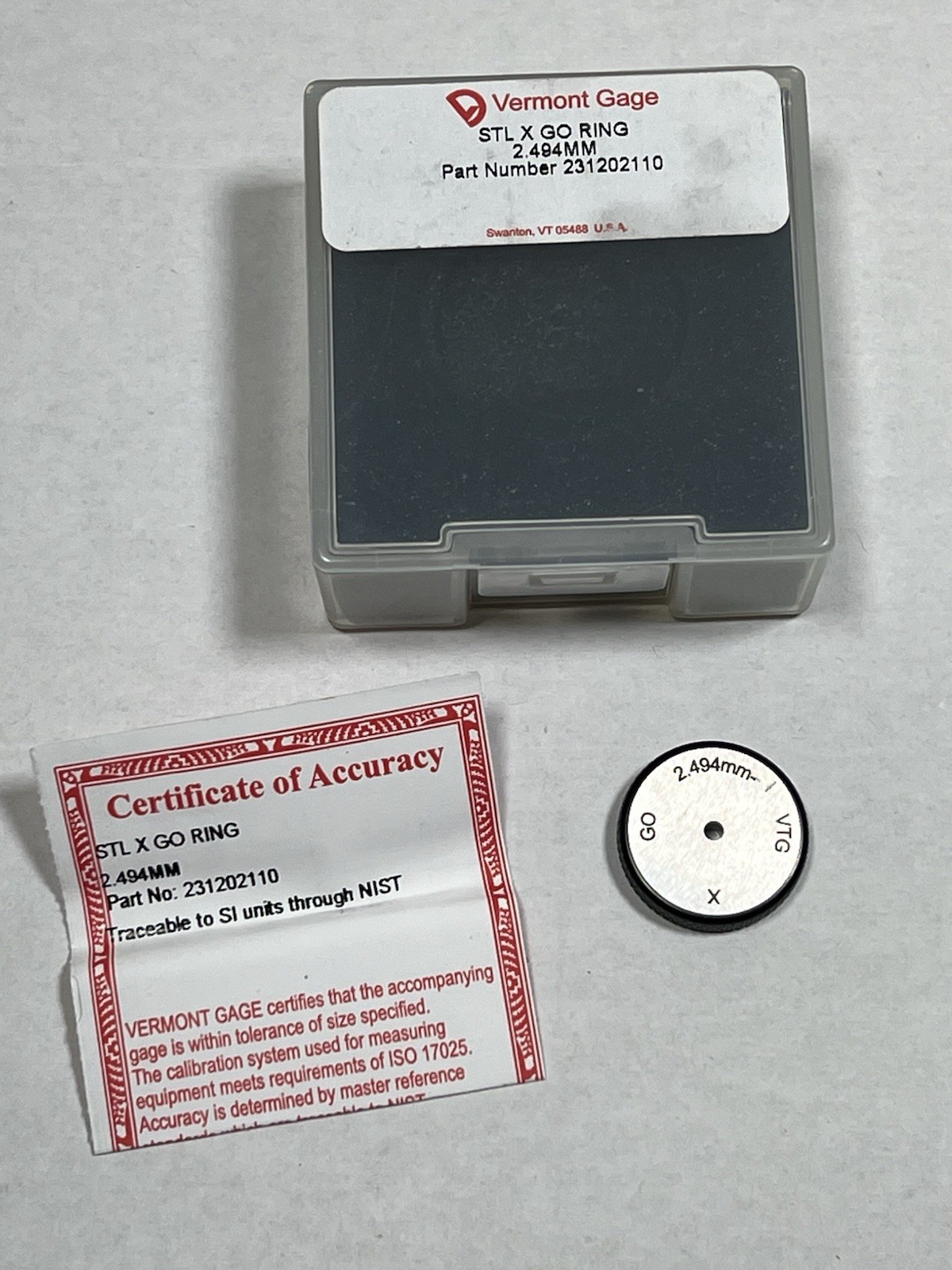 Vermont Gage STL X GO RING 2.494mm – Part No. 231202110