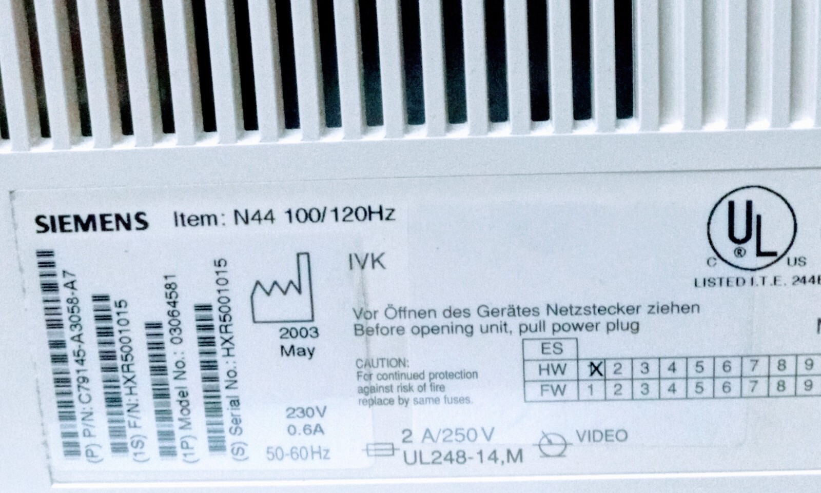Siemens p/n ( 3064581 / 03064581 ) B5310 B&W 44cm Simomed N44 Monitor