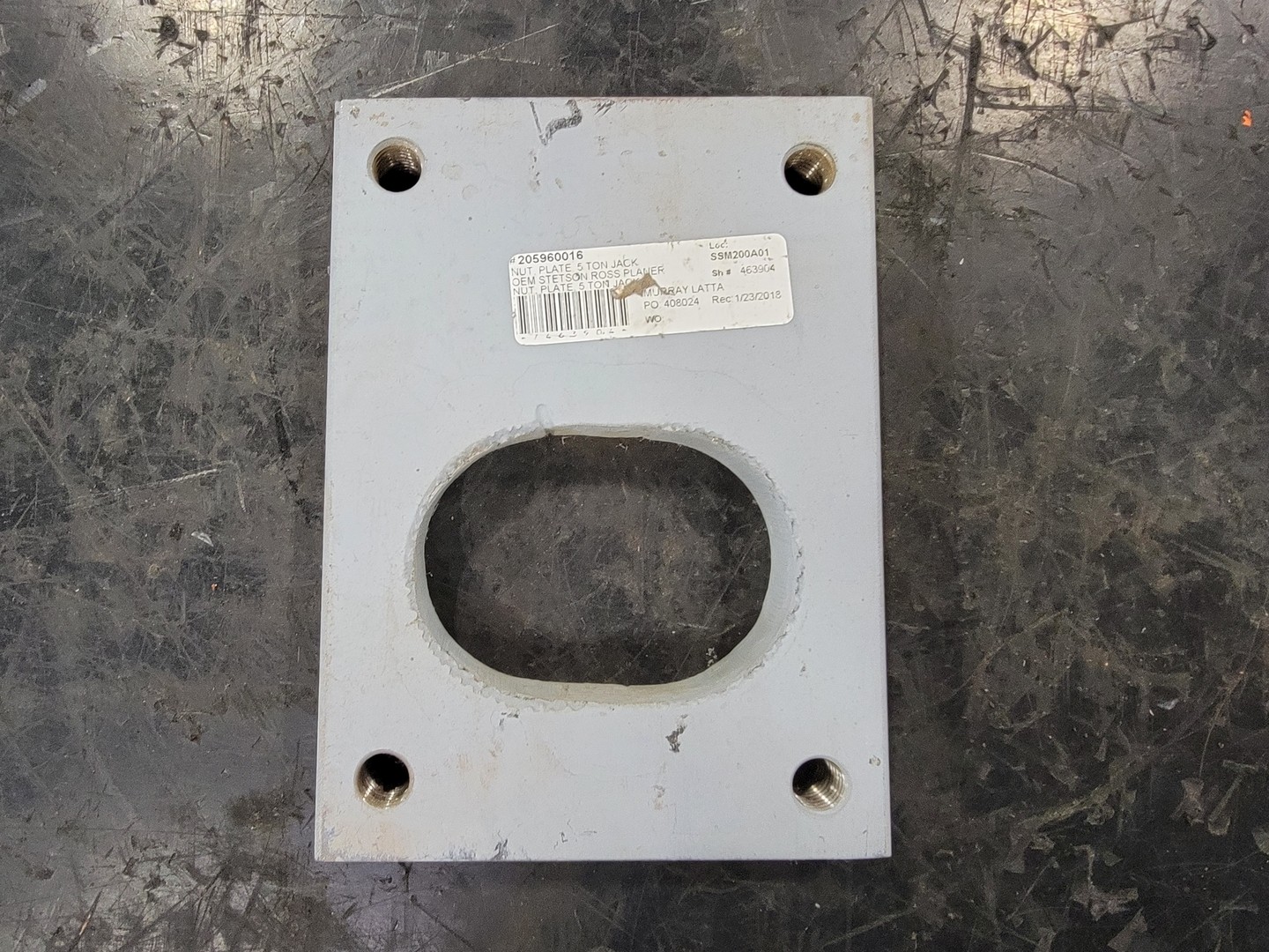 205960016 Nut Plate , 5 Ton Jack, OEM Stetson Ross Planer