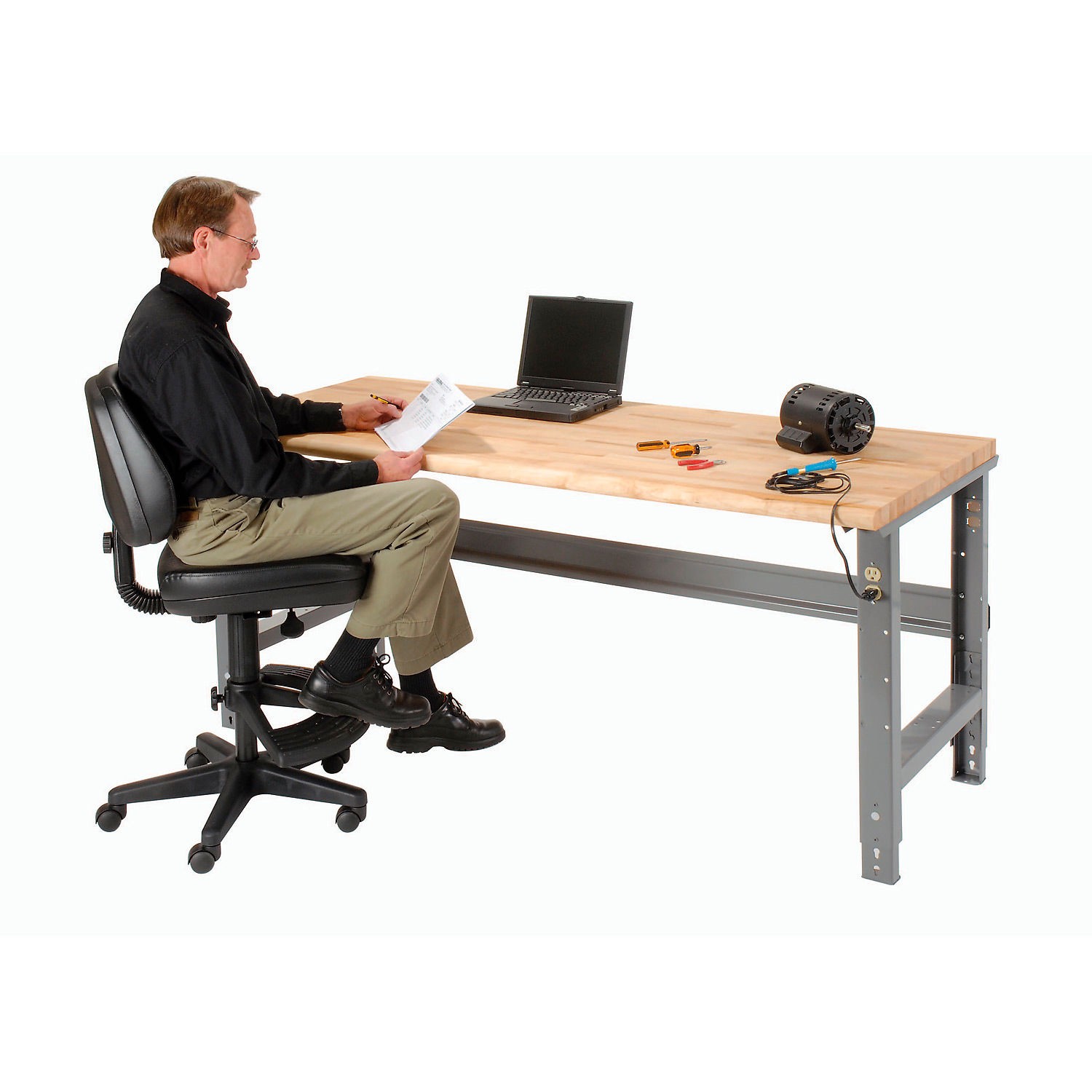 Adjustable Height Workbench C-Channel Leg 60″W x 30″D 1-3/4″ Maple Top Safety