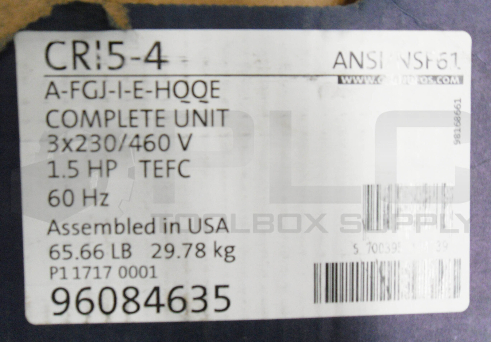 NEW GRUNDFOS 96084635 PUMP CRI5-4A-FGJ-I-E-HQQE 3466RPM 1.5HP W/ 84Z04051