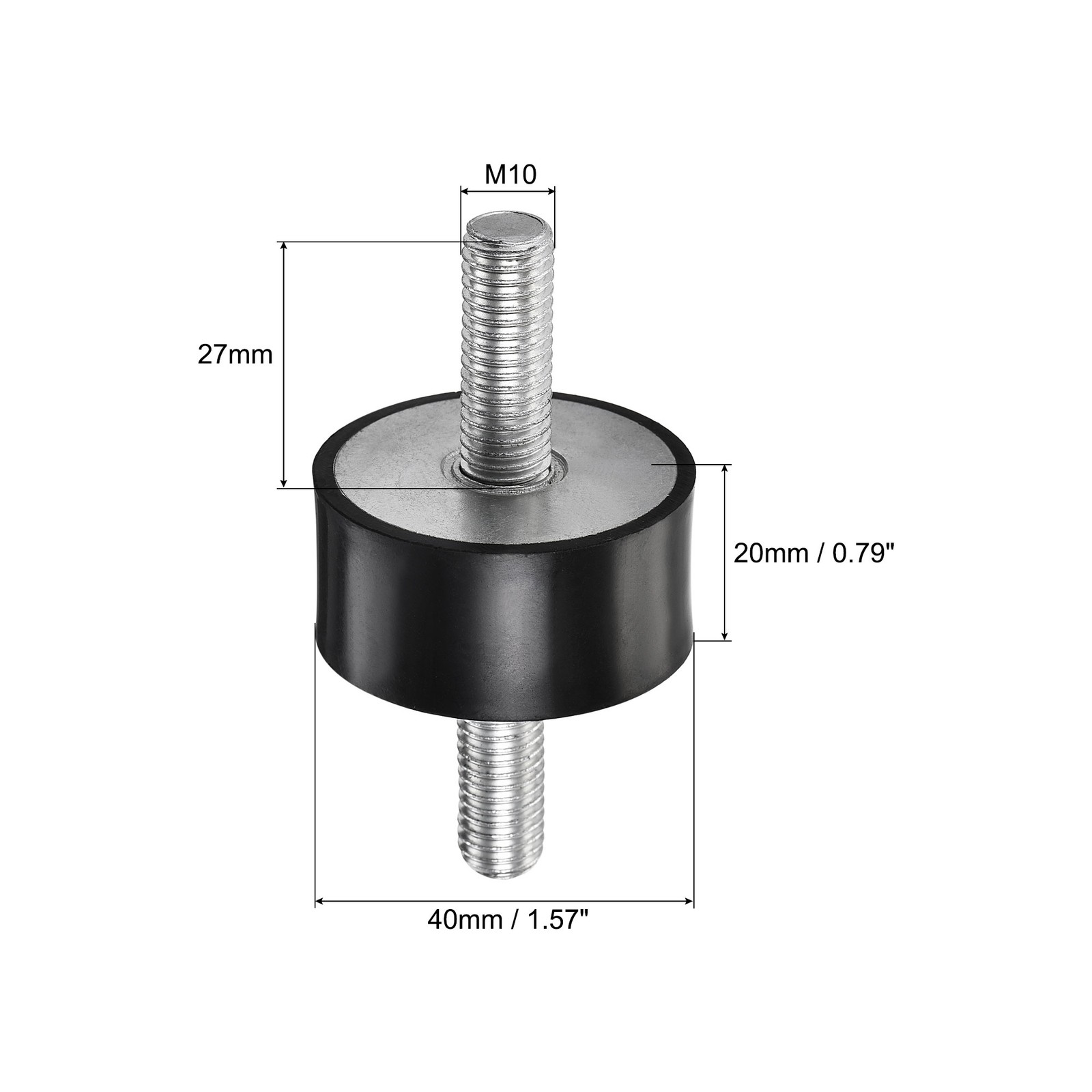 2 Pcs D40mmxH20mm M10 Rubber Mounts,Male/Male Shock Absorber