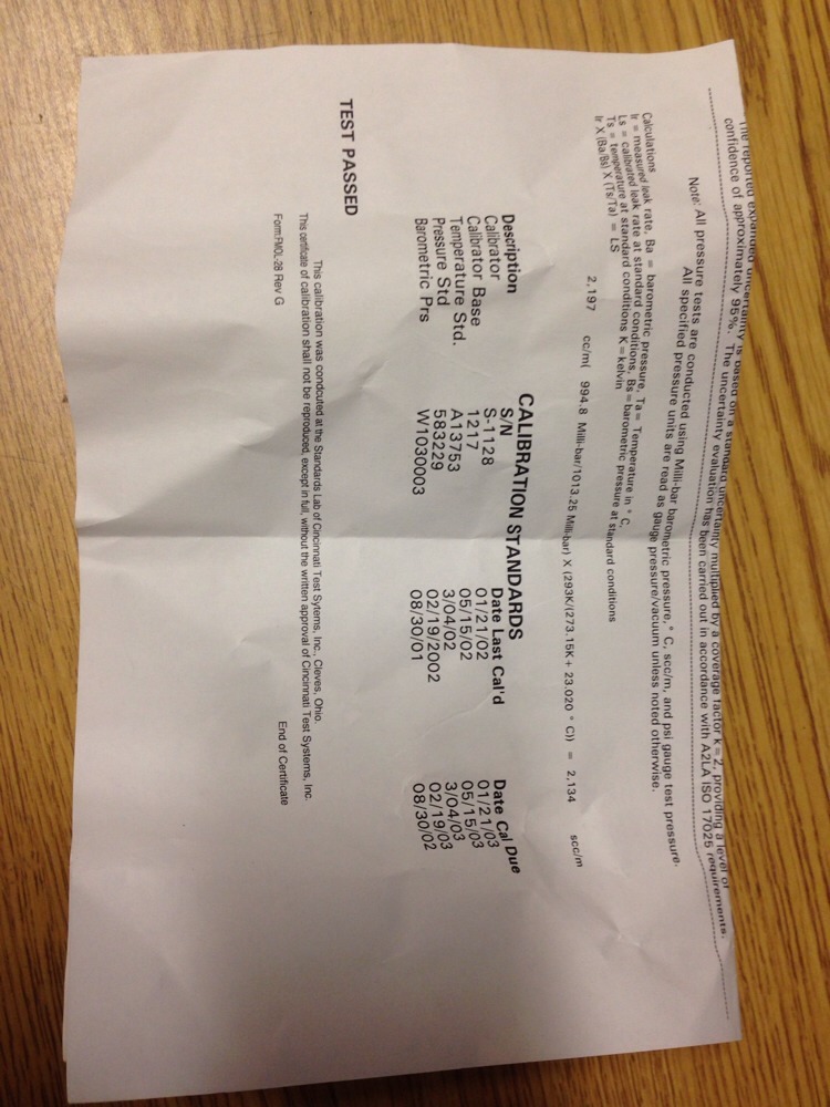 Cincinnati Test Systems 420-2048.00scc/m-40.0psig-21, EX0I742, SHIPSAMEDA#1645P8