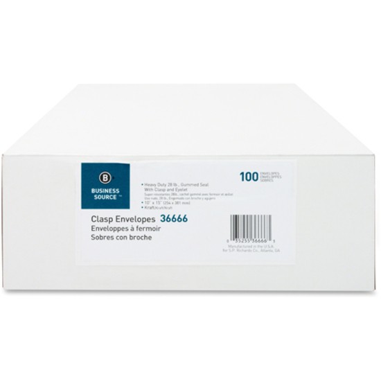 Business Source BSN36666 Heavy-duty Clasp Envelope 10″x15″ Kraft 100/box
