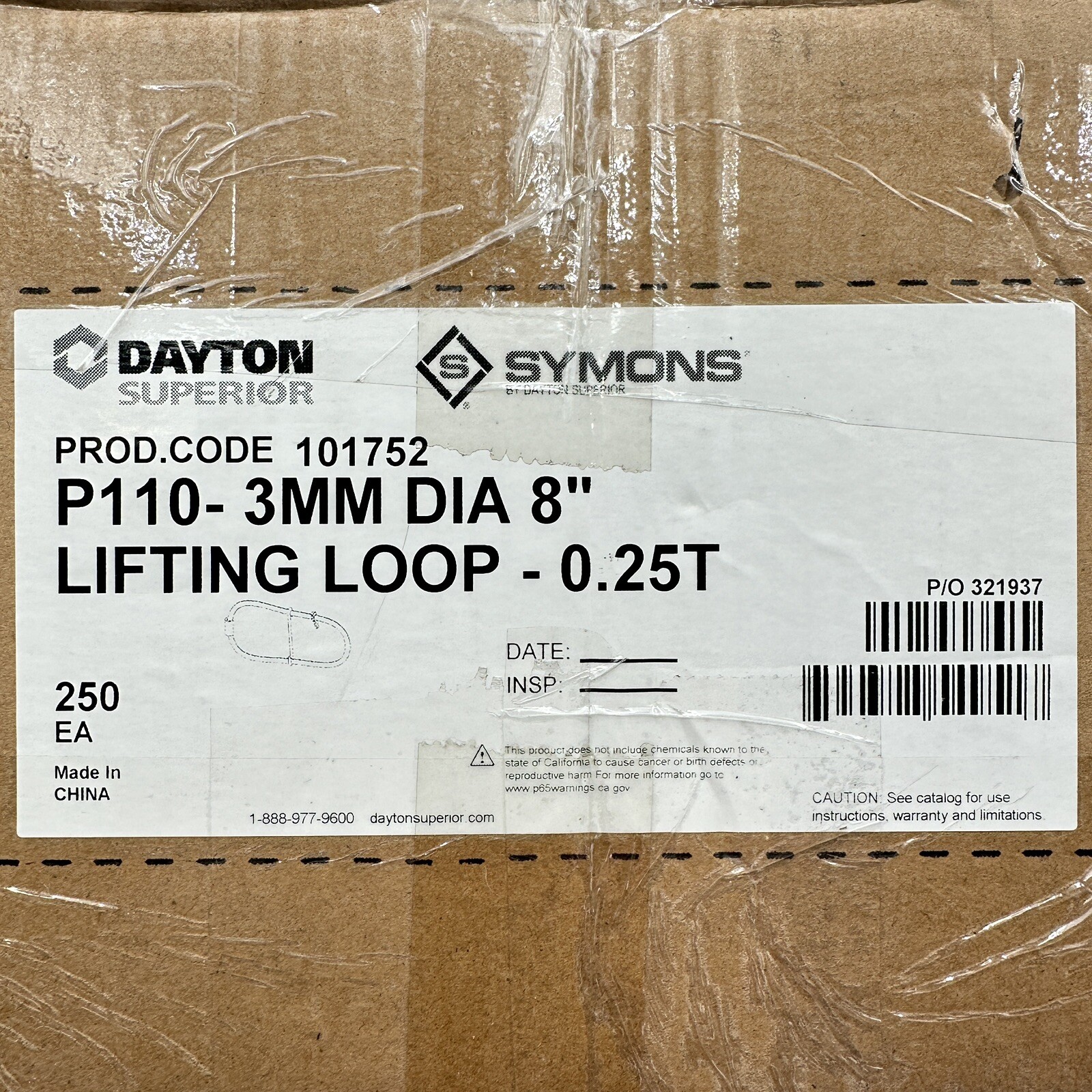 250pcs Dayton Superior P110 – 3mm Diameter 8″ Lifting Loop – 0.25T