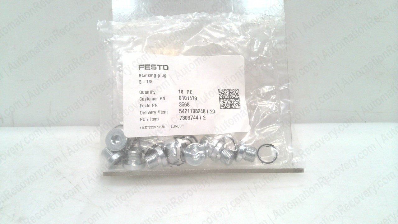 FESTO B-1/8-OK PACK OF 10, BLANKING PLUG, 3568, NEW #342653
