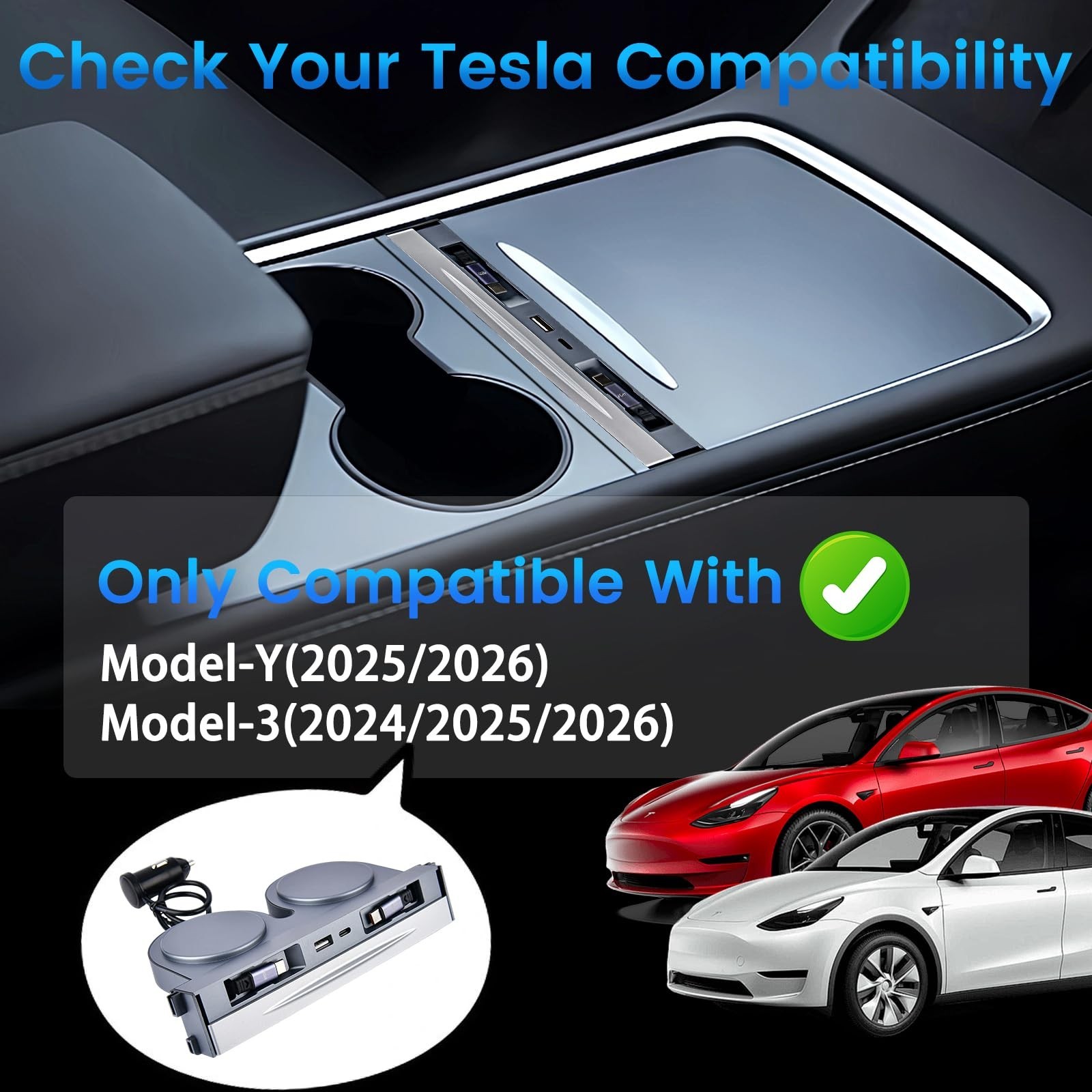 65W Car USB Hub for Tesla Model 3(2024/2025/2026) and Model Y(2025/2026) | 4-…