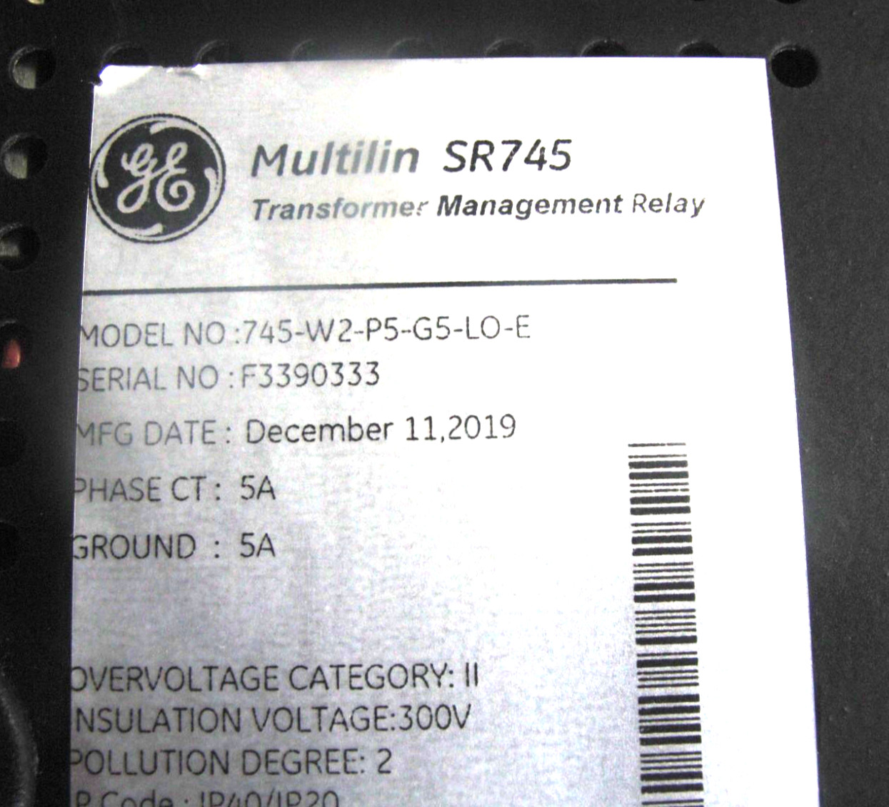 GENERAL ELECTRIC 745-W2-P5-G5-LO-E Transformer Management Relay, Parts/Repair