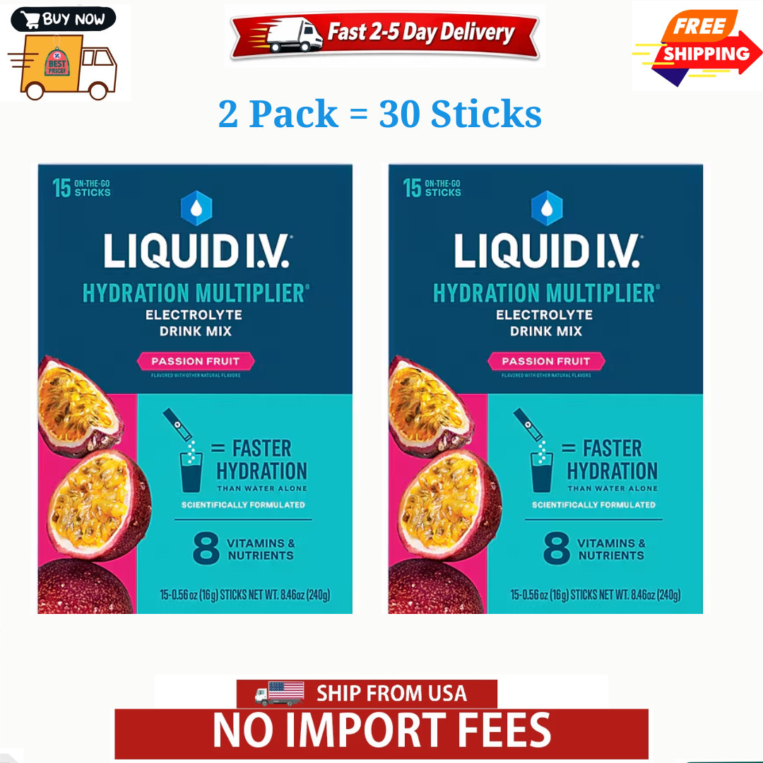 2PK LIQUID I.V. Hydration Multiplier Passion Fruit Electrolyte Drink Mix 15Stick