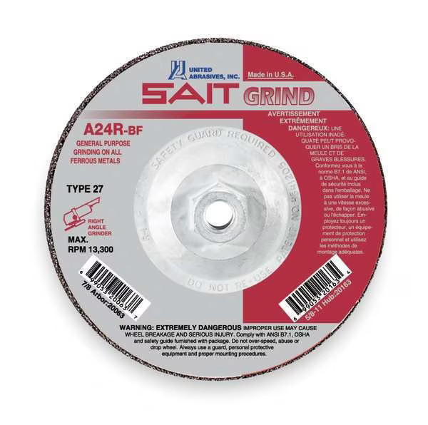 United Abrasives/Sait 20173 Depressed Center Grinding Wheel, Type 27,