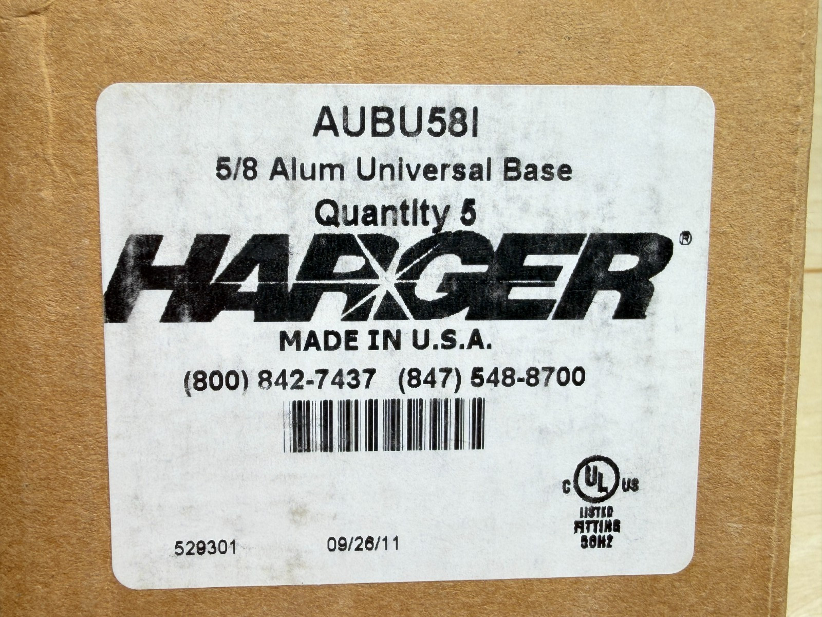 QTY of 5 Harger AUBU58I Aluminum Universal Base, 5/8