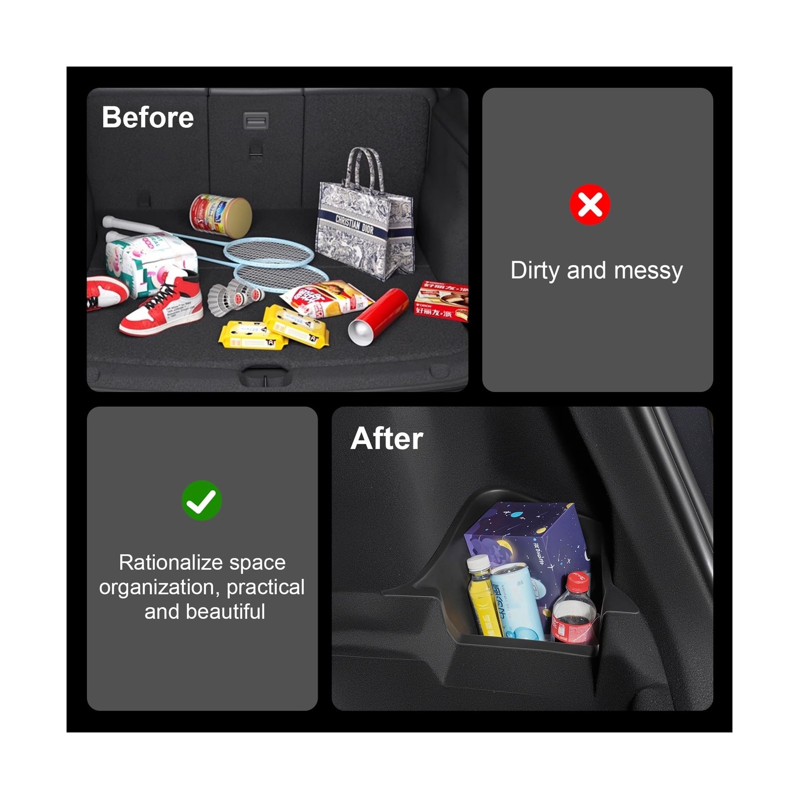 Trunk Storage Bin for Model Y Juniper Rear Trunk Organizer Corner Stora…