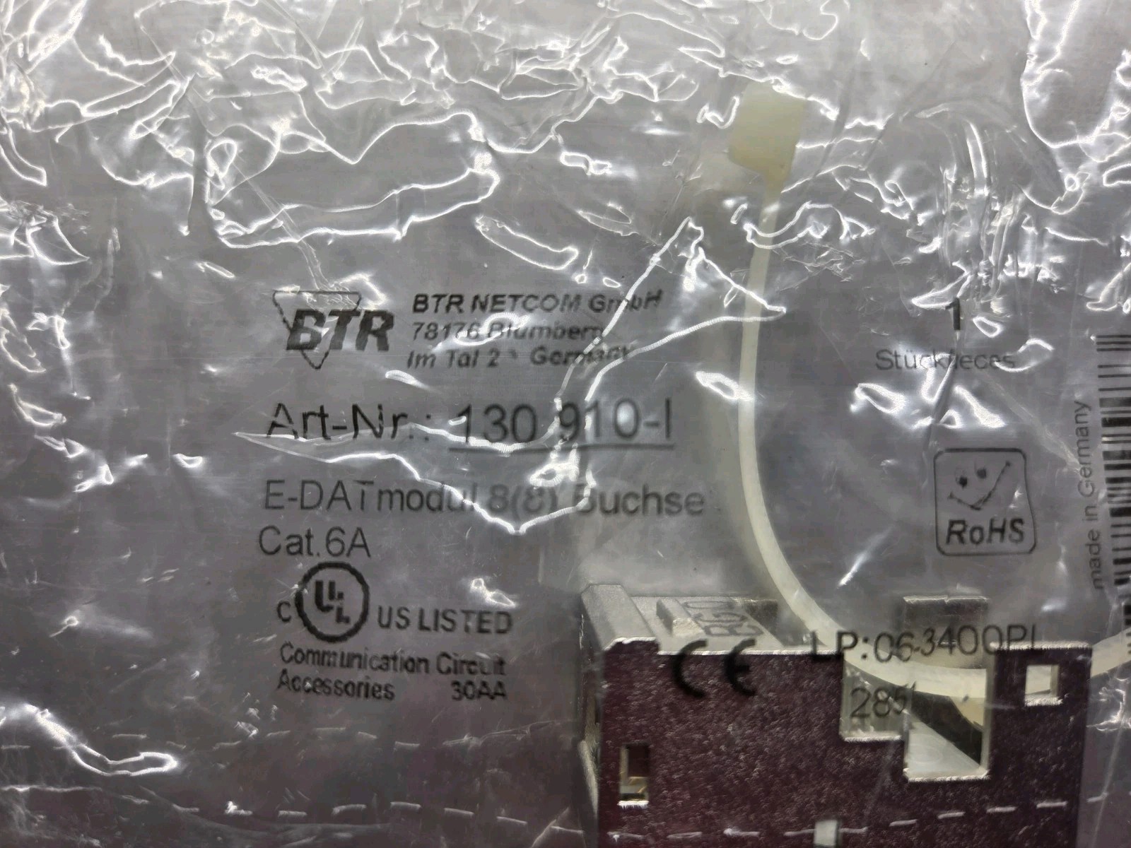 4 – Metz CONNECT 130910-I Recessed RJ45 E-DAT Module Cat.6A 8(8) Jack T568A NEW