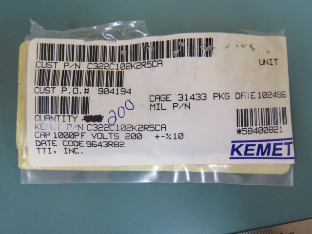 KEMET ELECTRONICS CORP C322C102K2R5CA Qty of 366 per Lot CAP CER 1000PF 200V 10