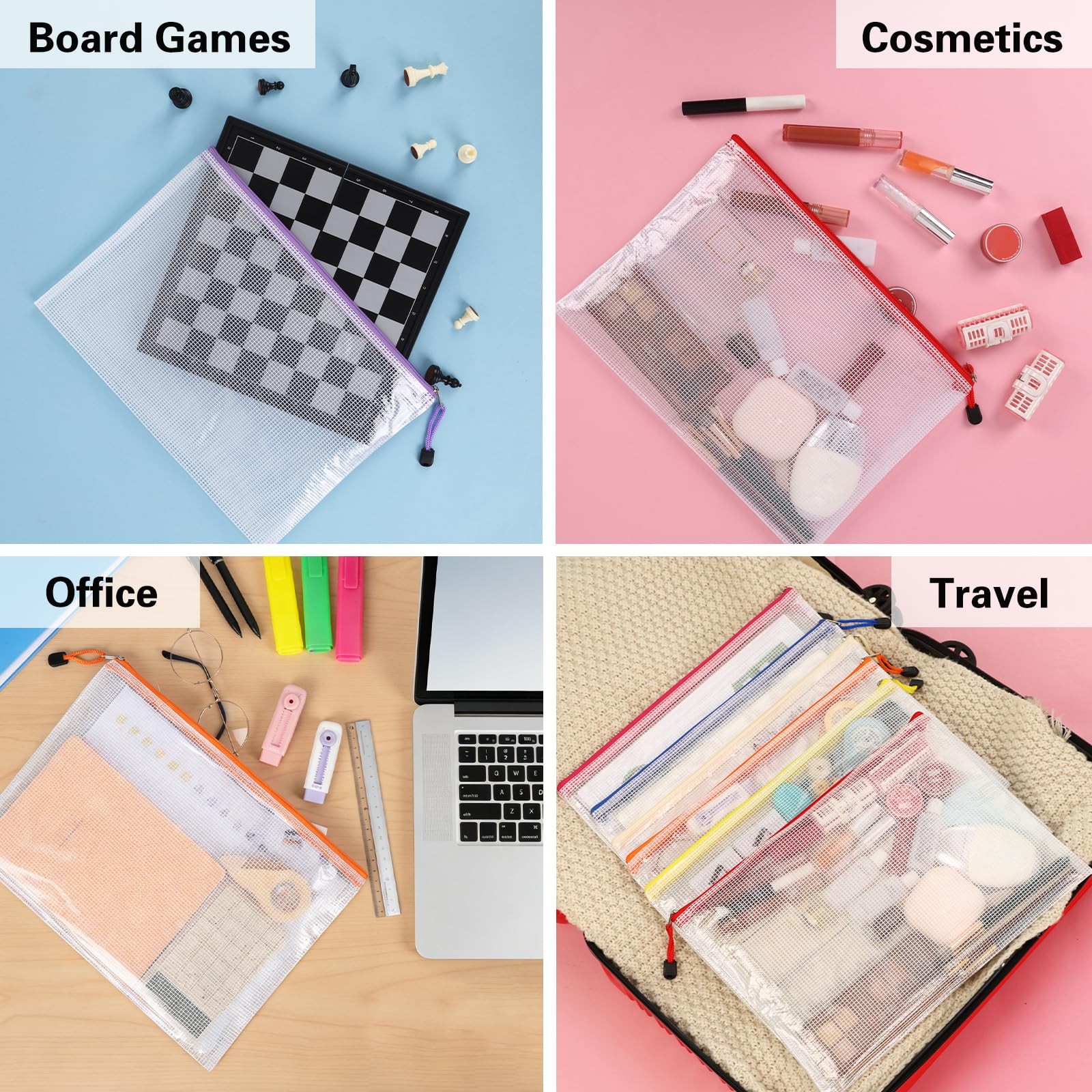 EOOUT 24pcs Mesh Zipper Pouch Bags A4 Document Bag, 13.5×9 Inches, Multicolor