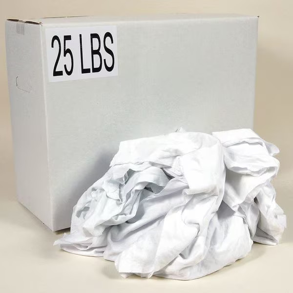 Manufacturer Varies Recycled Cotton Sheeting Cloth Rags, Sizes Vary, White, 25
