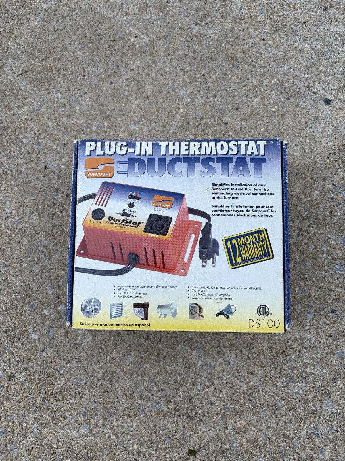 Suncourt Ductstat Plug-In Thermostat Temperature Sensitive Switch DS100