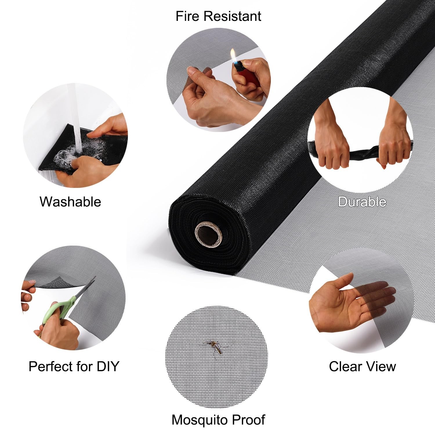 36 in x 100 ft Fiberglass Window Screen Mesh, 36 x 100 ft, Black
