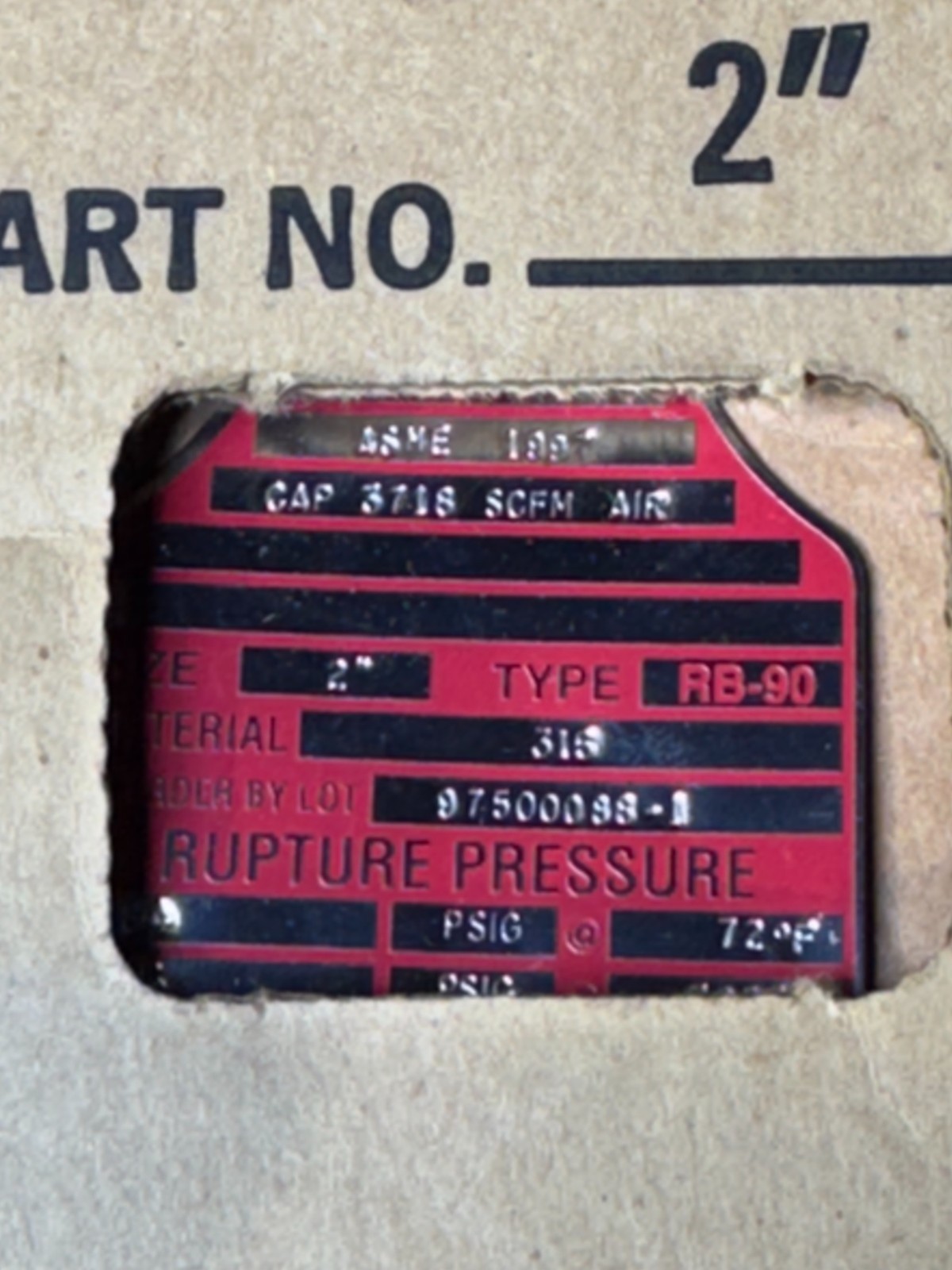 BS&B RB-90 Rupture Disk 2in 316 SS 84 PSIG @72F 75 PSIG @392F