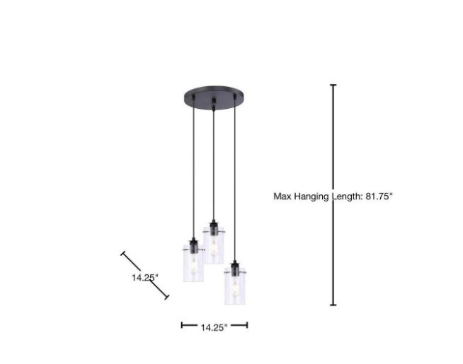 H B Regan 3-Light Matte Black Pendant Hanging Light with Clear Glass Shades