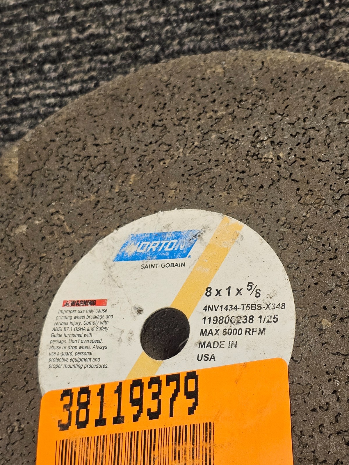 (QTY 2) Norton 8 x 1 x 5/8 Inch Grinding Cut Wheel 4NV1434-T5BS-X348 6000RPM