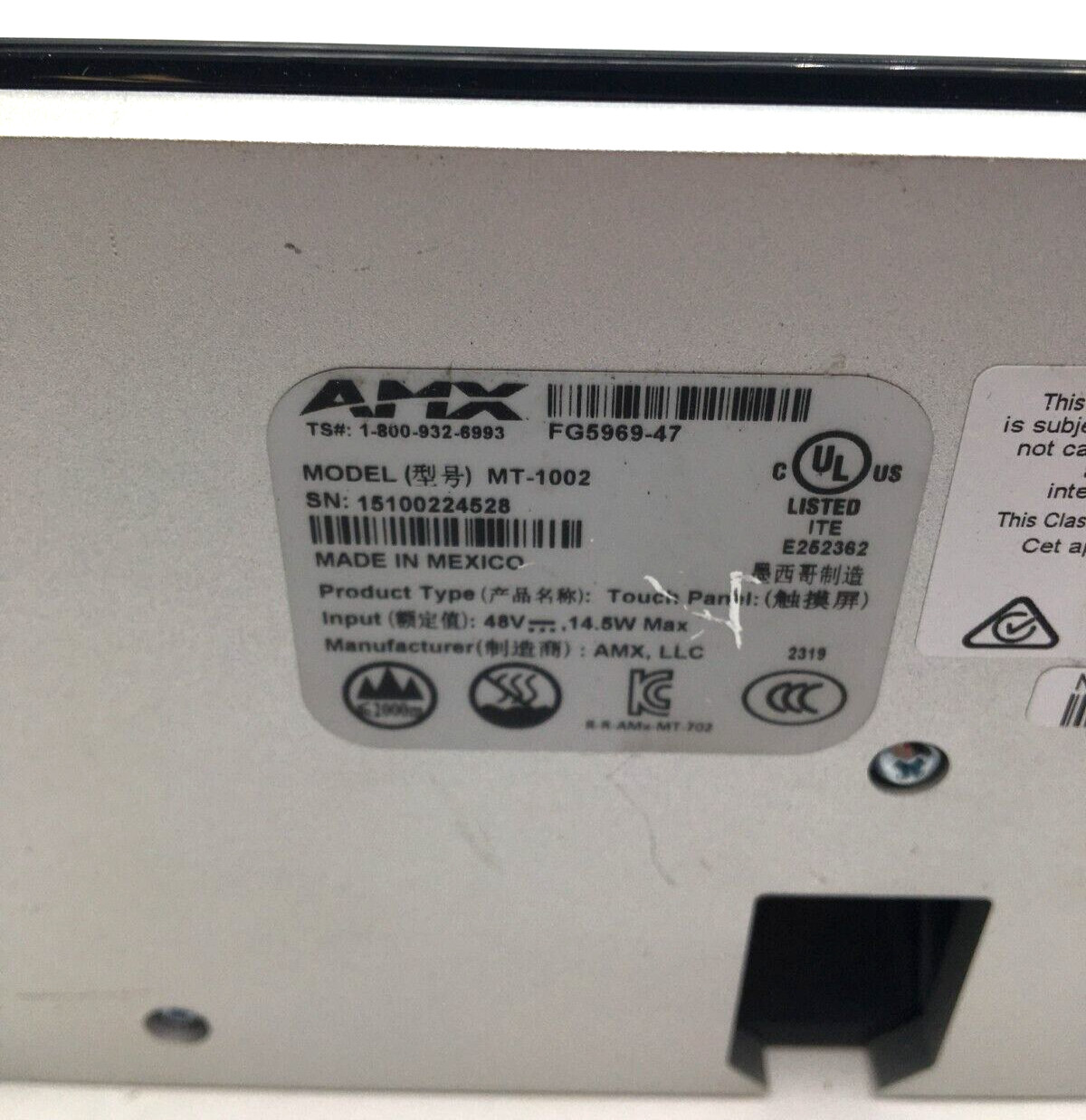 AMX 10″ Tabletop Touch Panel Modero MT-1002, FG5969-47 Working