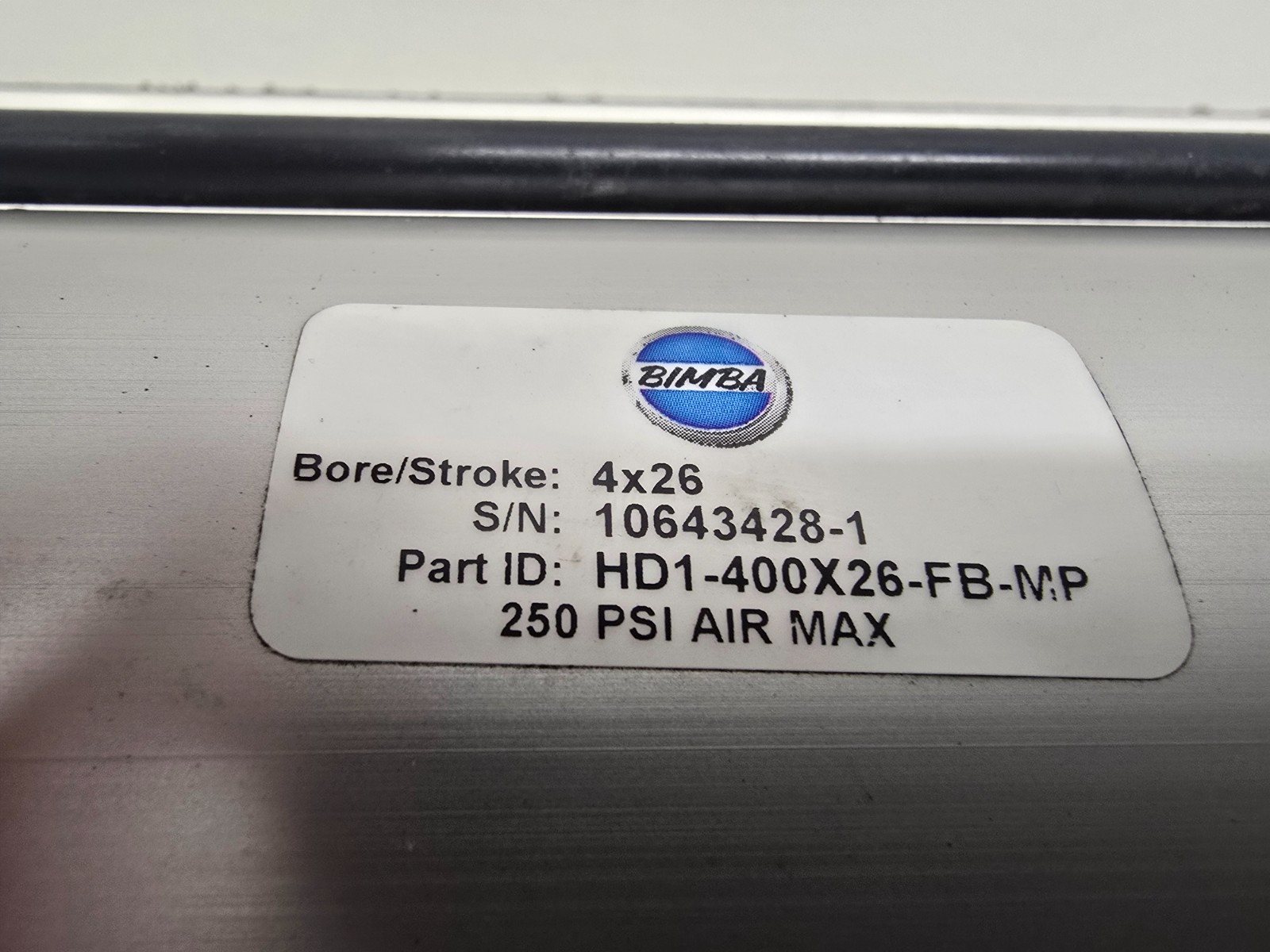 GOOD USED! BIMBA 4″ BORE 26″ STROKE PNEUMATIC CYLINDER HD1-400X26-FB-MP