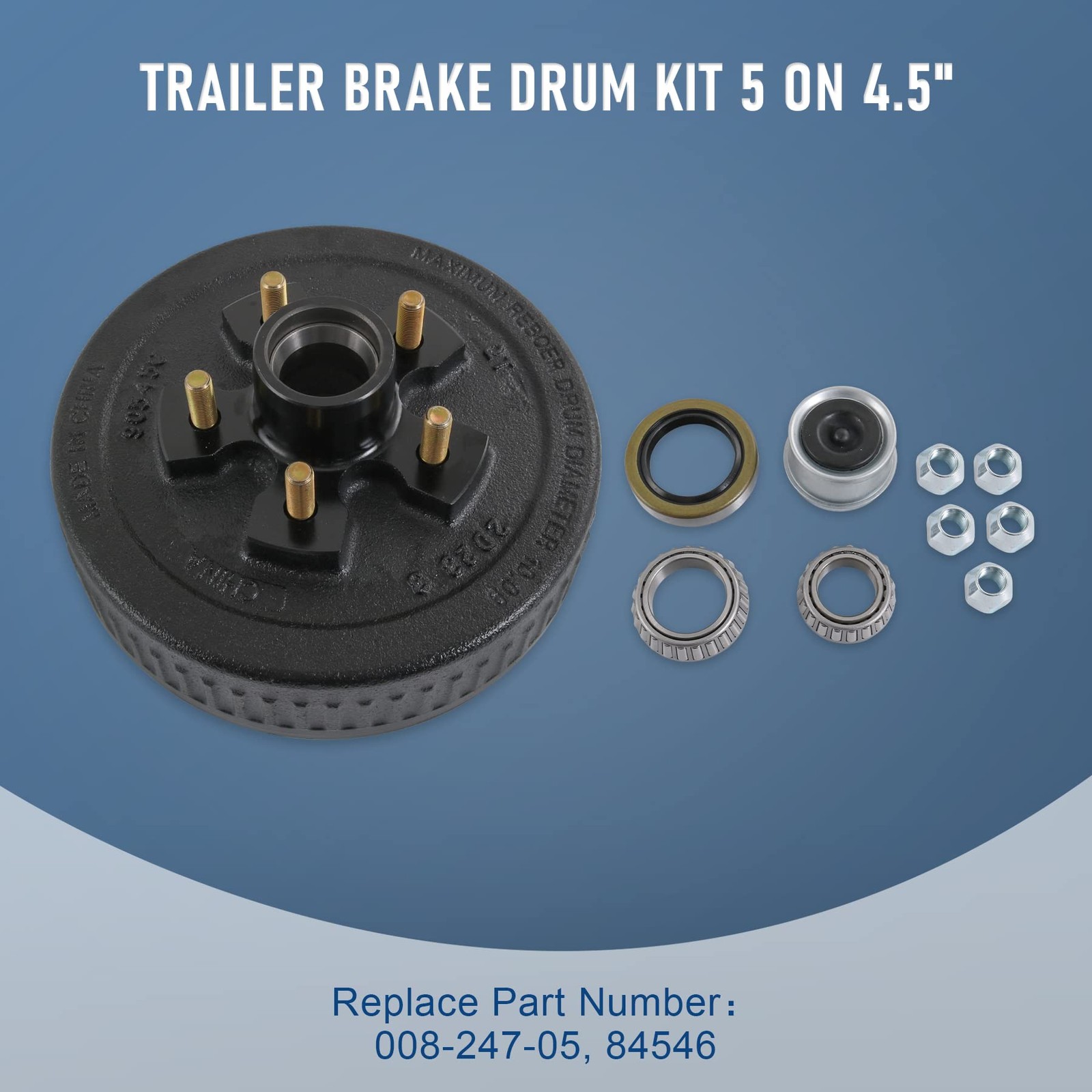JDMSPEED New Trailer Brake Hub Drum 10″ X 2-1/4″ Kit 5 on 5 4.5