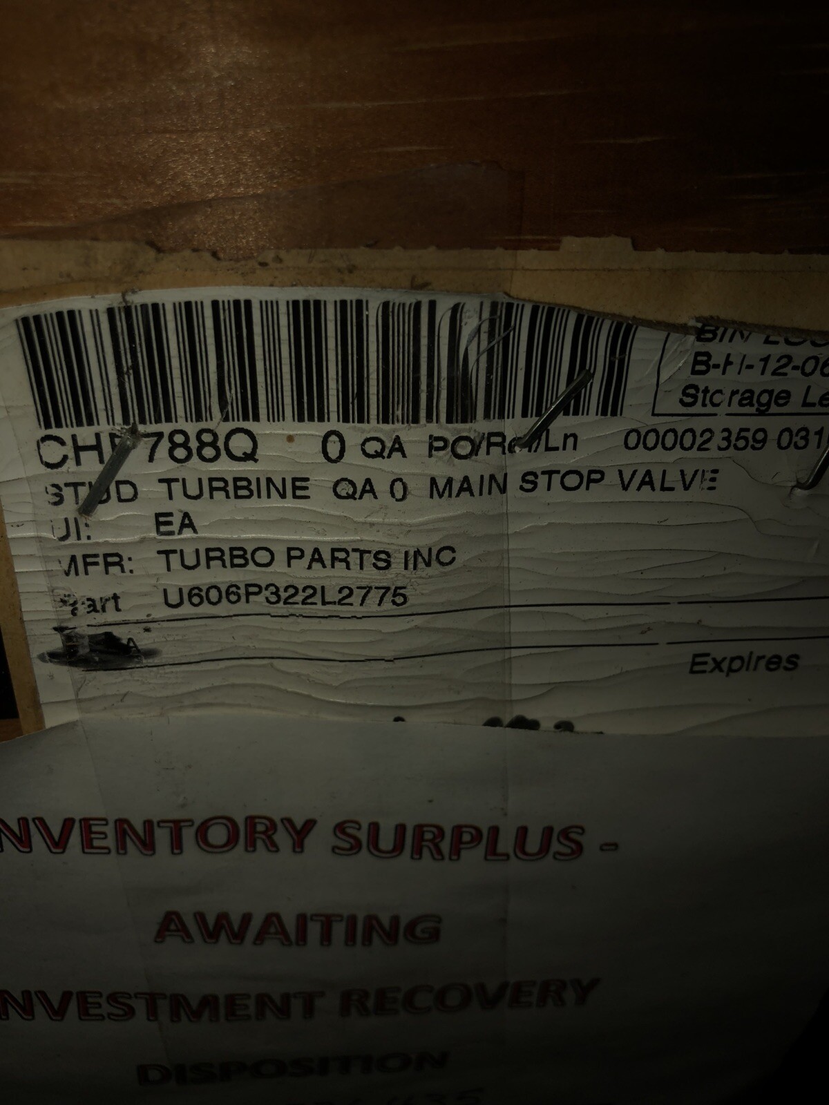 GE Energy Turbine Stud Main Stop U606P322L2775 Rev E VC45671