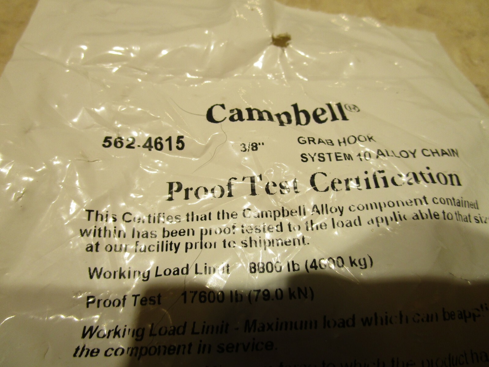 CAMPBELL 562-4615 GRAB HOOKS 3/8” SYSTEM 10 ALLOY CHAIN 8800LB, B0431