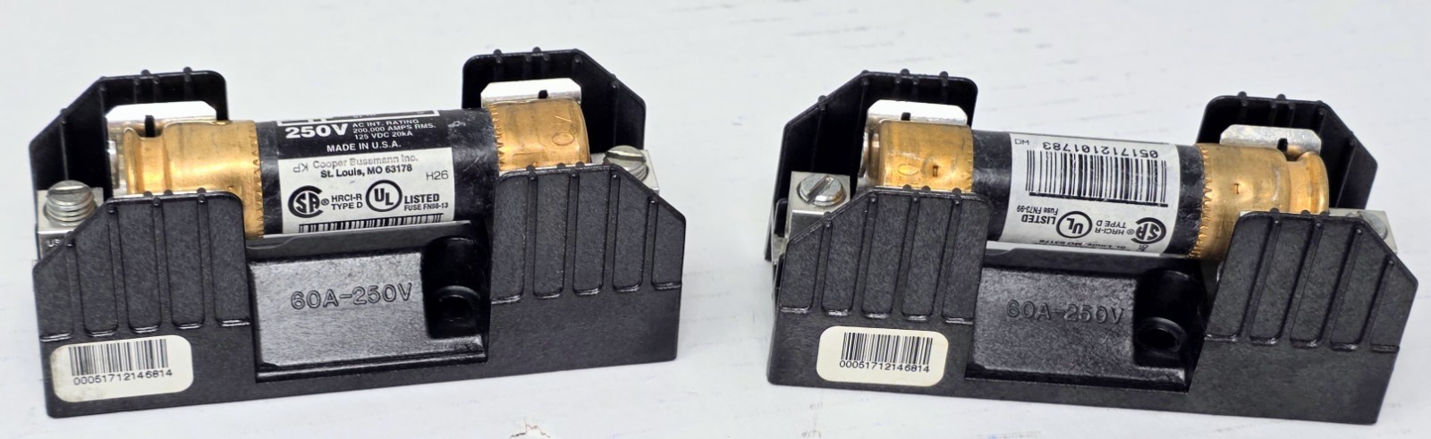(Lot of 2) Buss H25060-1C 250V 60A Fuse Holder w/ 2x Fusetron FRN-R-40 Fuses