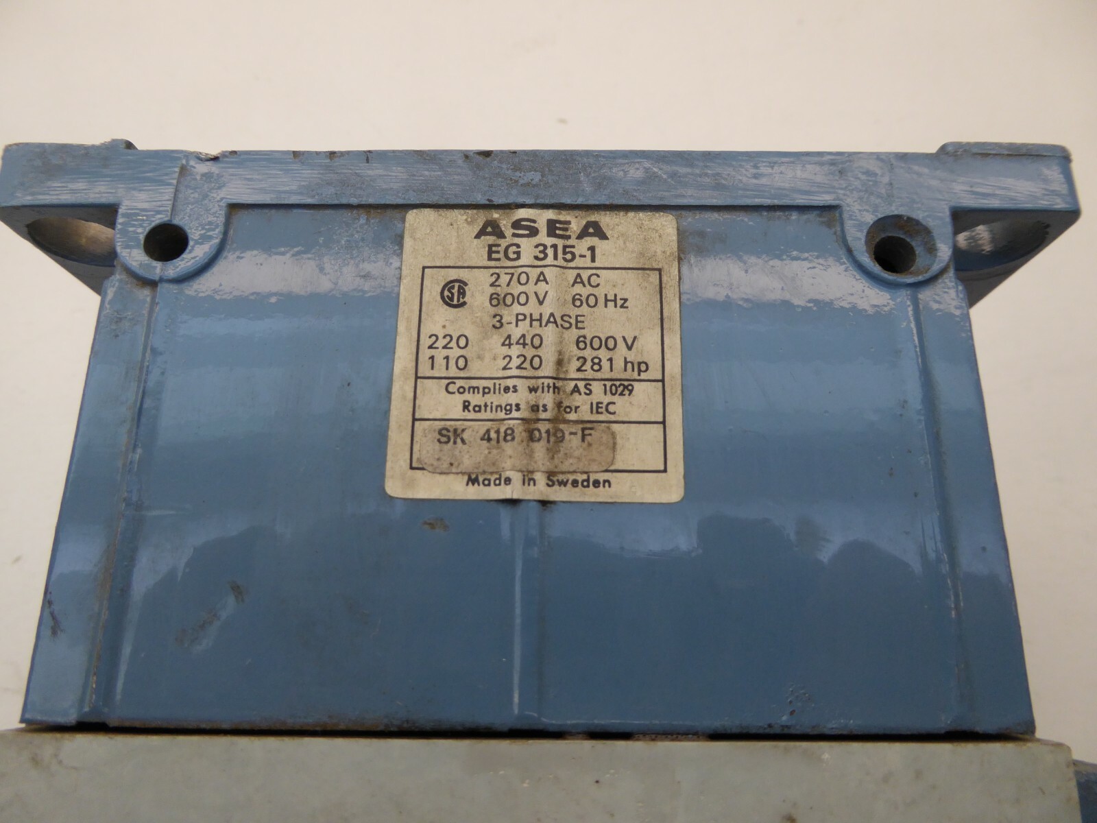 Asea EG 315-1 Nema Size 5 270 Amp 600vac 200hp EG315 120V Coil