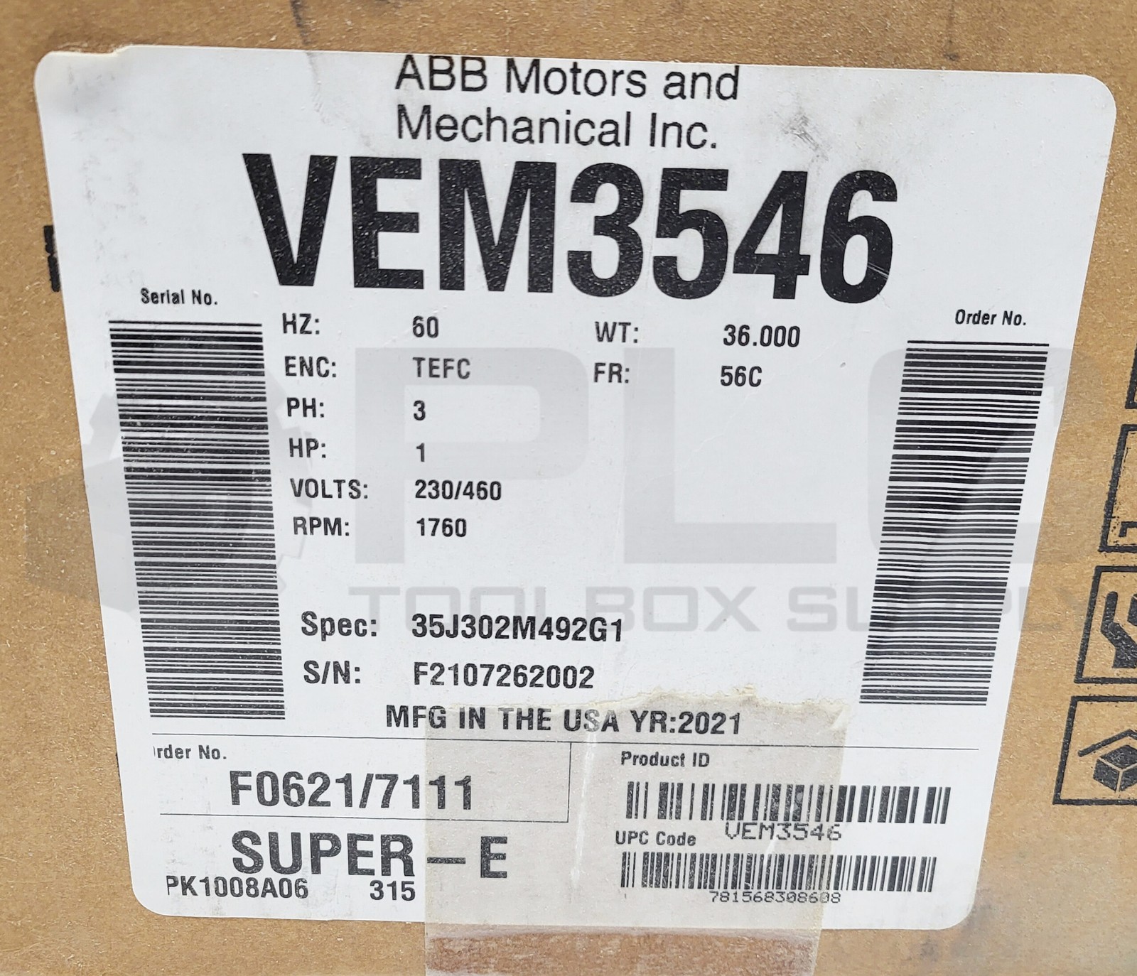 NEW SEALED BALDOR VEM3546 MOTOR 1HP 3PH 1760RPM FR: 56C Spec: 35J302M492G1 NSFS