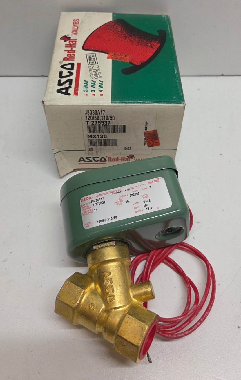 NEW IN BOX! ASCO 120V 1/2″ BRASS SOLENOID VALVE 8030A17