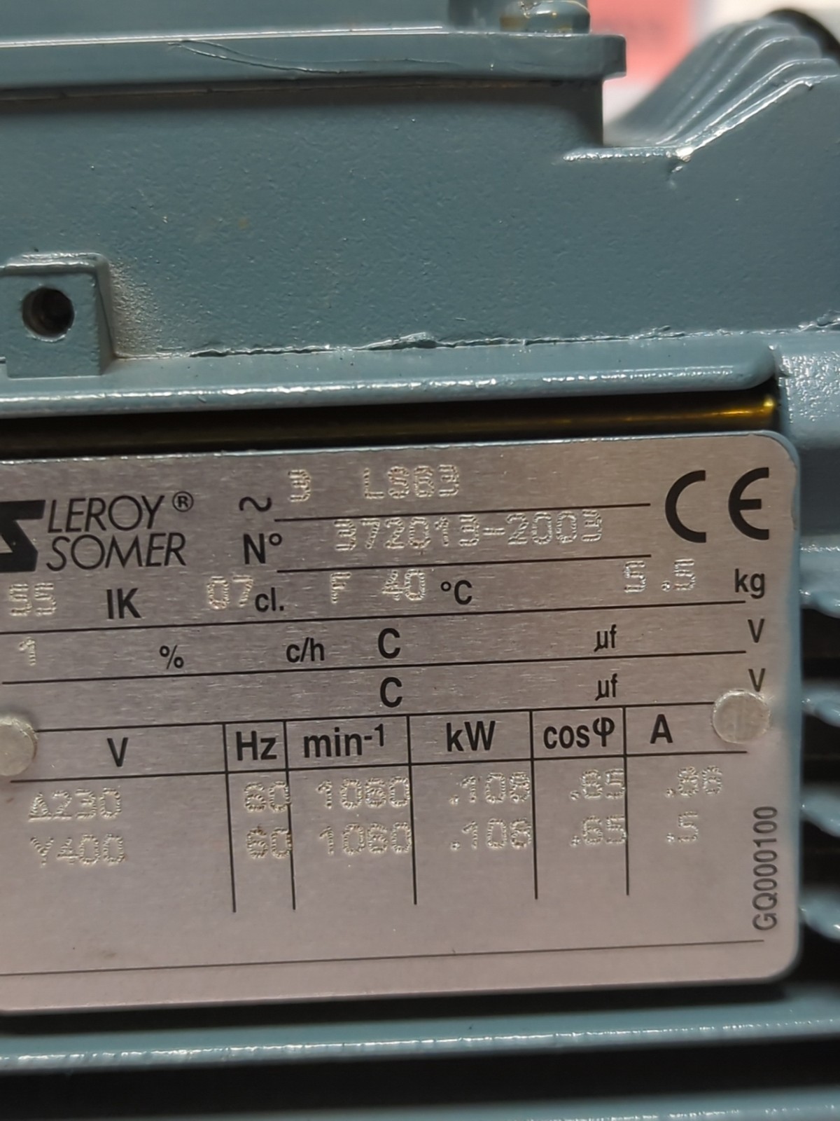 LEROY SOMER,3LS63-3R9153,MOTOR & GEAR REDUCER PRE-OWNED