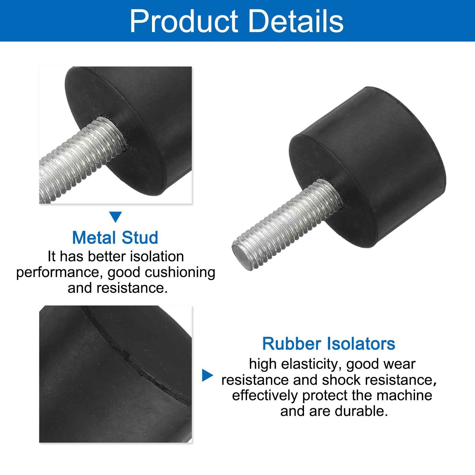 4Pcs Thread Levelling Feet, 1.38″x0.98″ with M10x30mm Studs, Black