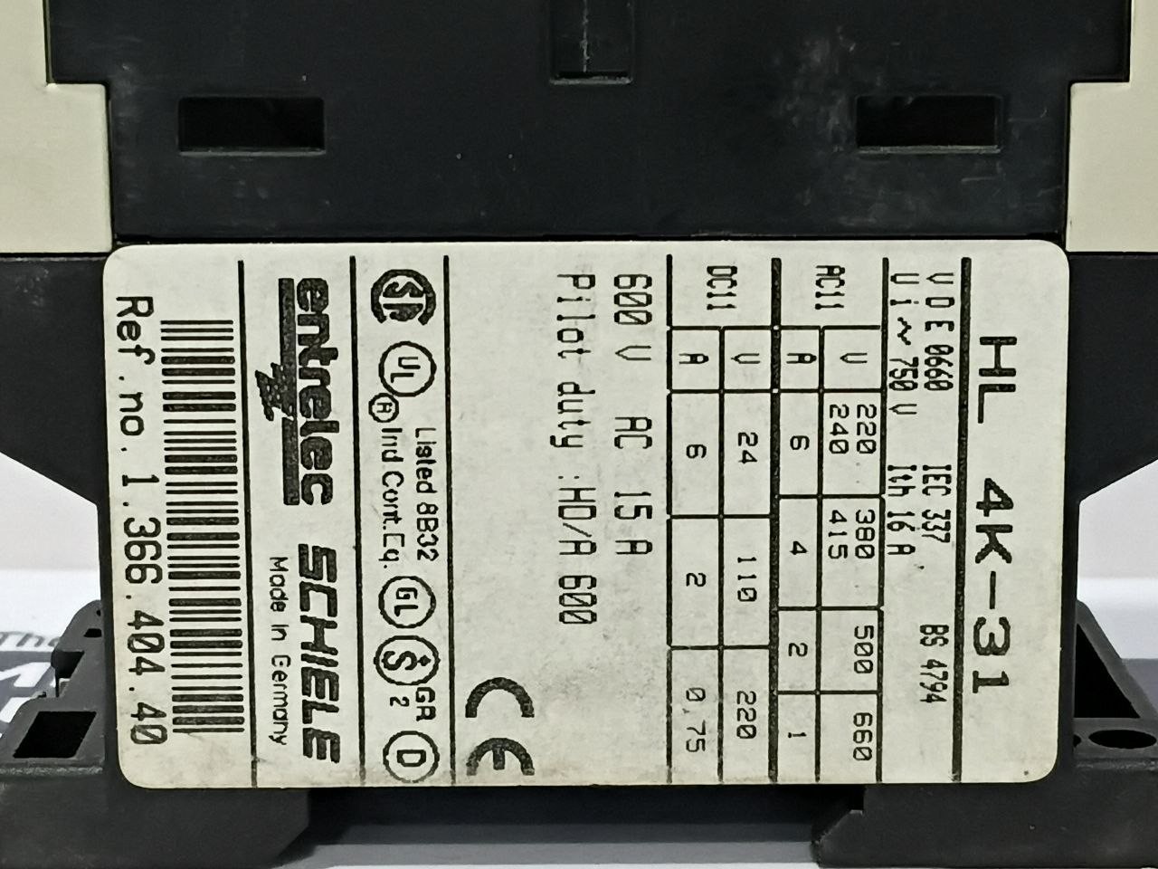 Entrelec Schiele HL4K-31 Contactor Block HL 4K-31