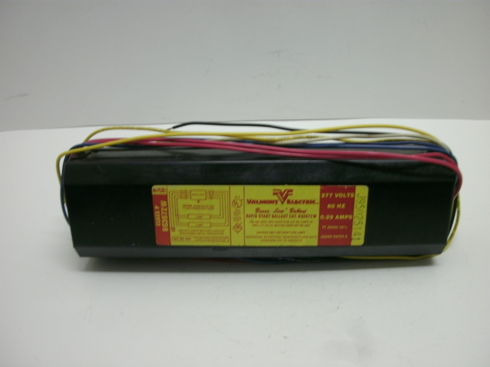 VALMONT 8G3972W RAPID START BALLAST 277 VOLTS 60 HZ 0.29 AMPS CLASS P NO PCB’s