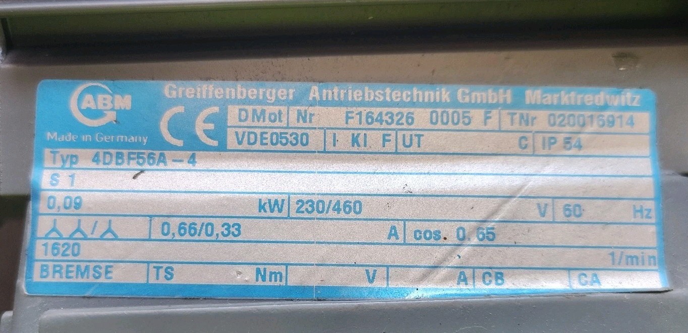 ABM Motor Typ. 4DBF56A-4 .09kW IP 54 UT C 239/460 VOLT BREMSE Brake S1 1620