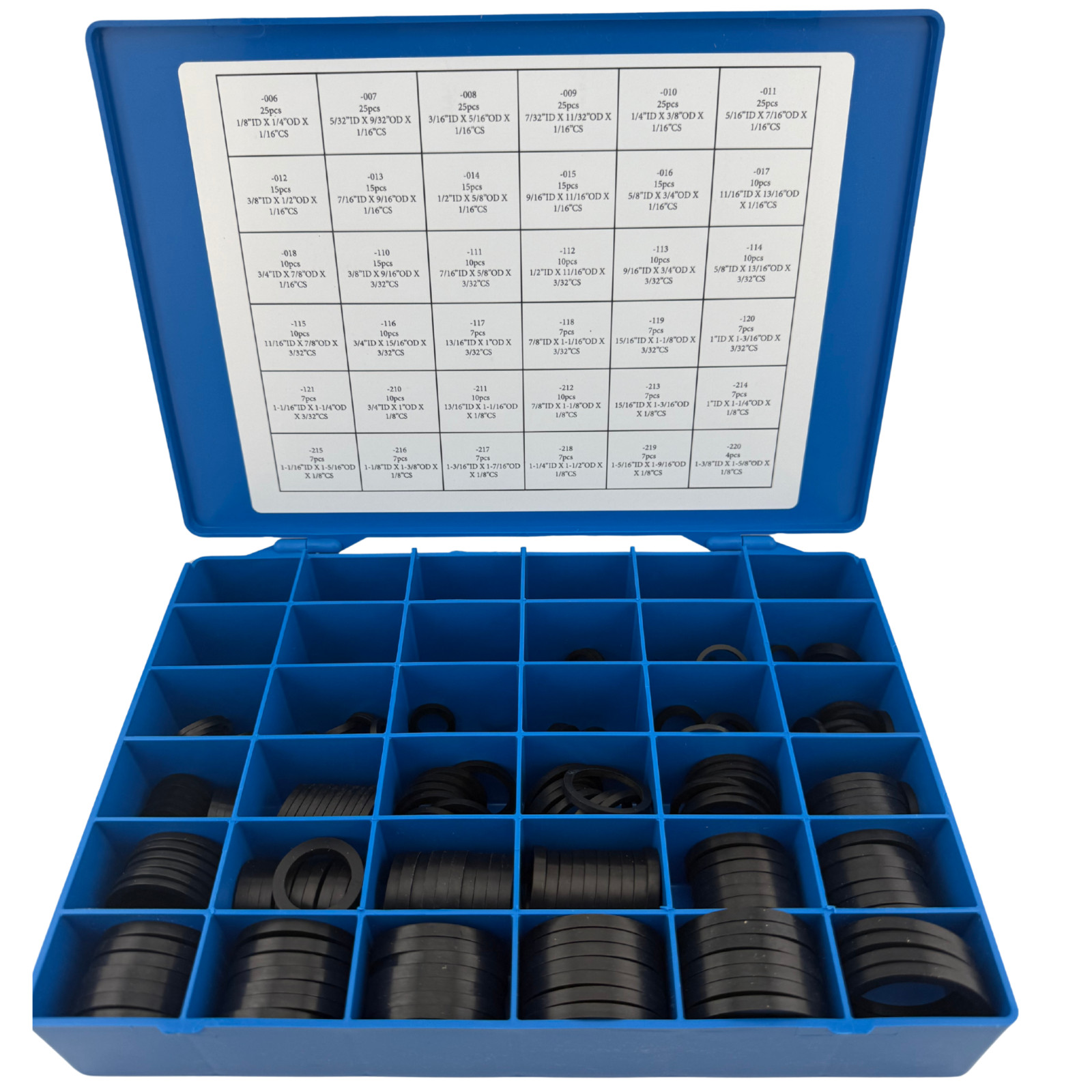 Industrial Square Buna-N Duro 70 Kit | 436 Pcs 36-Size (Lathe Cut Washer Rings)
