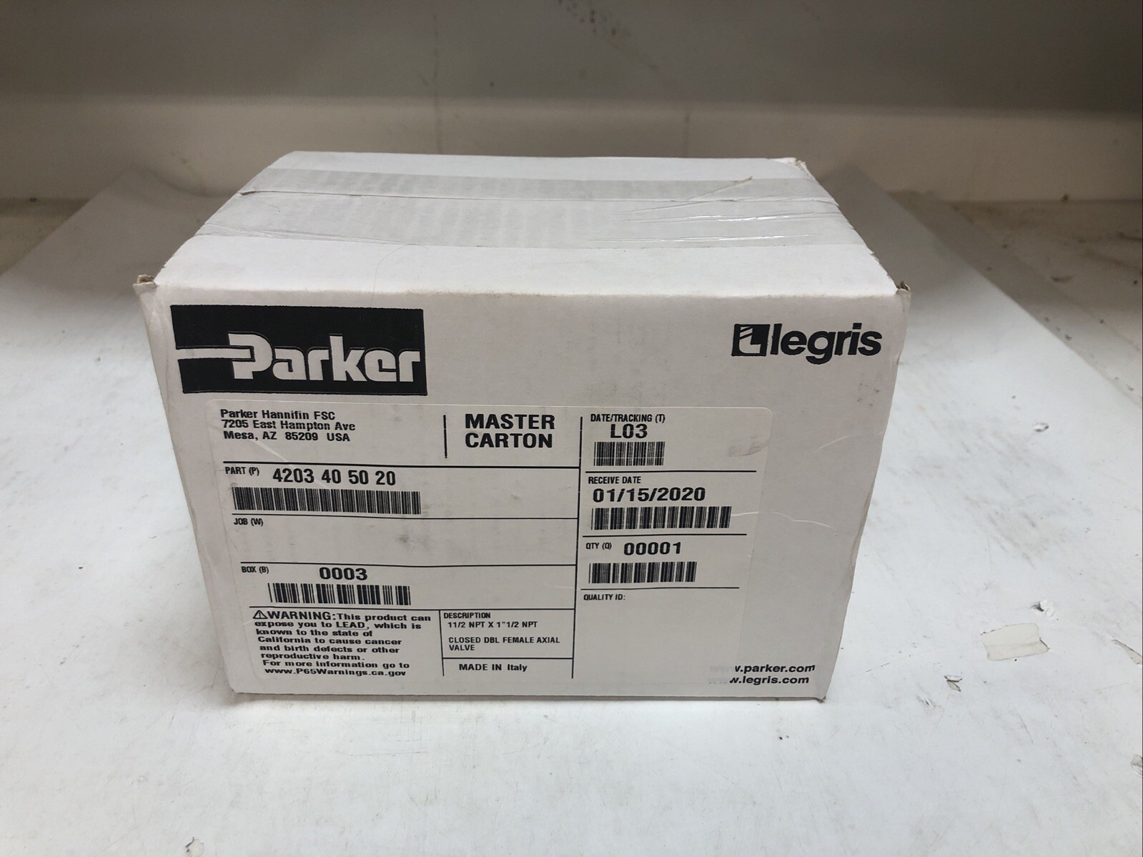 1 New Parker legris Closed DBL Axle Valve 4203-40-50-20,11/2 NPT X 1” 1/2 NPT
