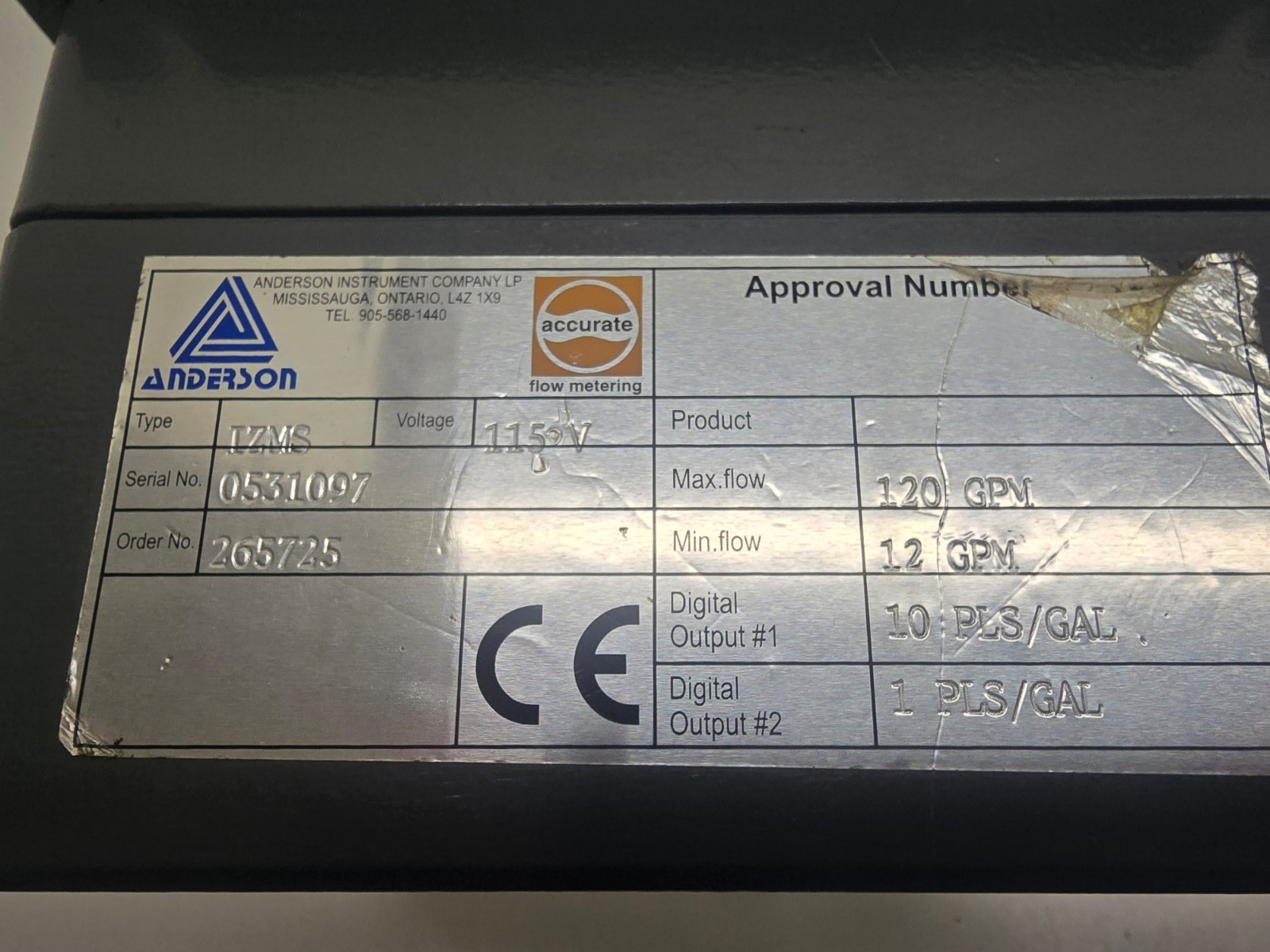 GOOD USED! ANDERSON 120VAC 120/12 GPM ELECTROMAGNETIC FLOWMETER IZMS