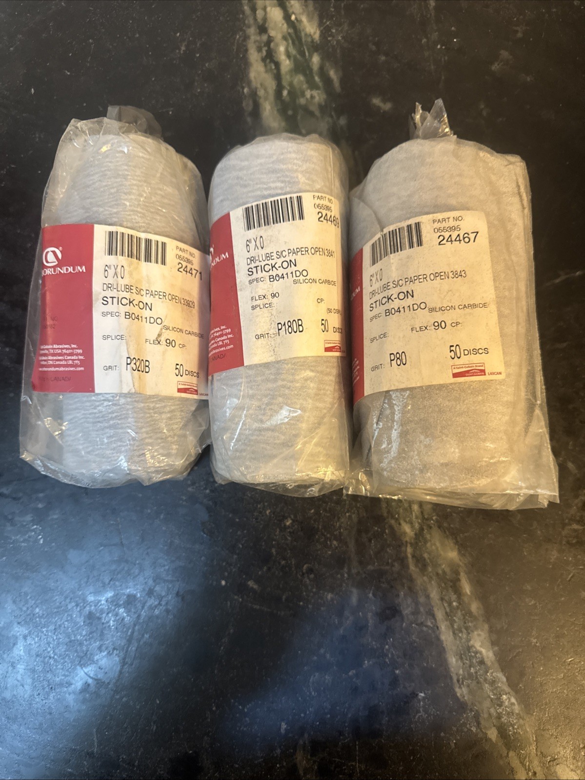 saint gorbain 24467 24469 24471, P80, P180B, P320B 6 Inch / 50 3x Partial Rolls