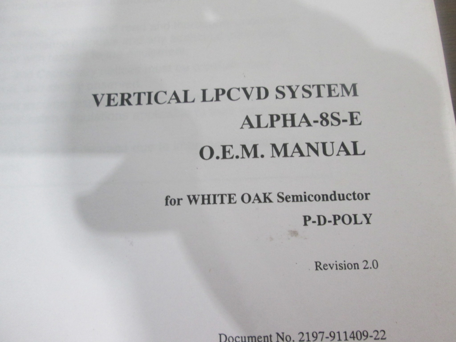 Tokyo Electron, ALPHA-8S-E, P-D-Poly, O.E.M. Manual, Used