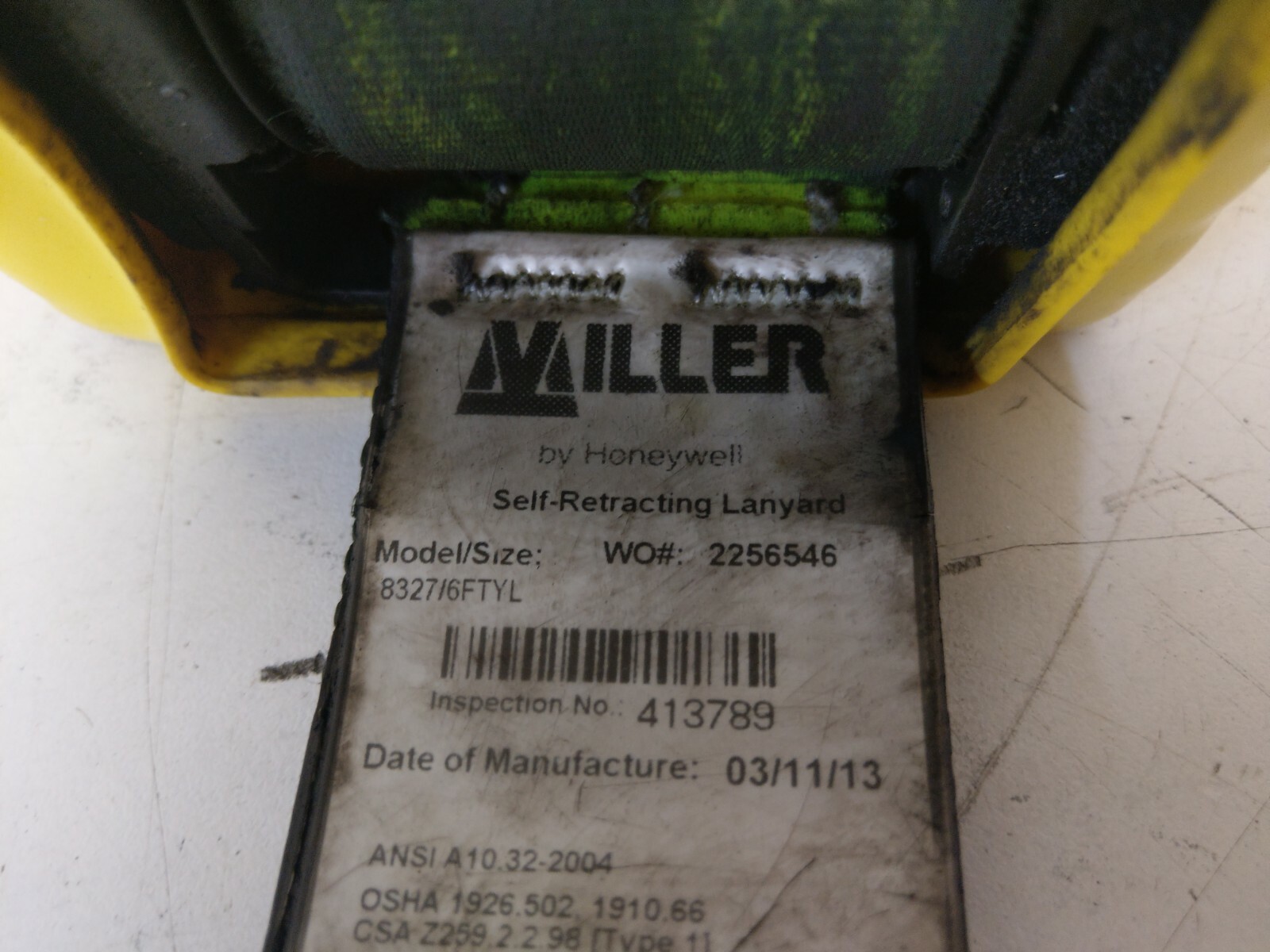 GUARANTEED! HONEYWELL MILLER 6FT SELF RETRACTING LANYARD 8327/6FTYL