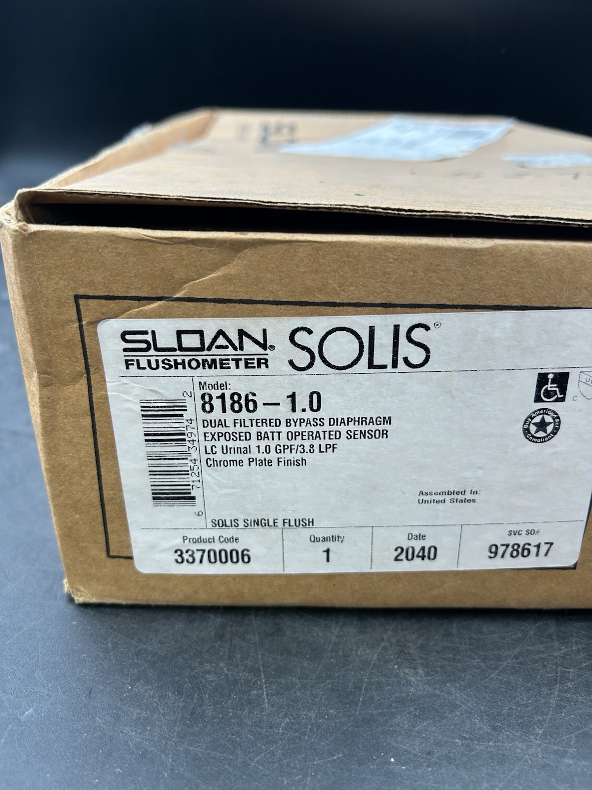 Sloan 8186-1 1.0 GPF Urinal Flushometer Battery, 1/2″ NPT, Chrome