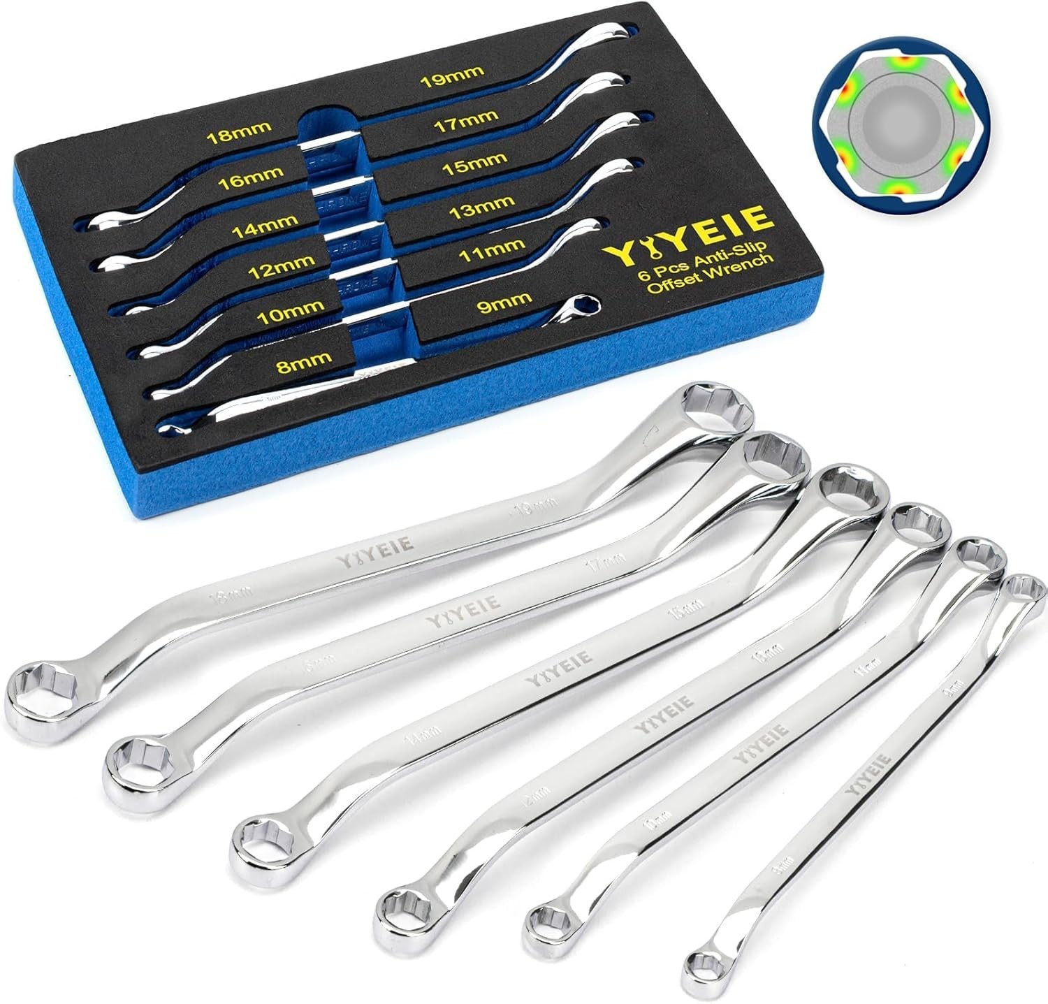 6 Pc. Bolt Extractor Wrench Set, Metric 8-19mm, 6 Point Box End Wrench Set with