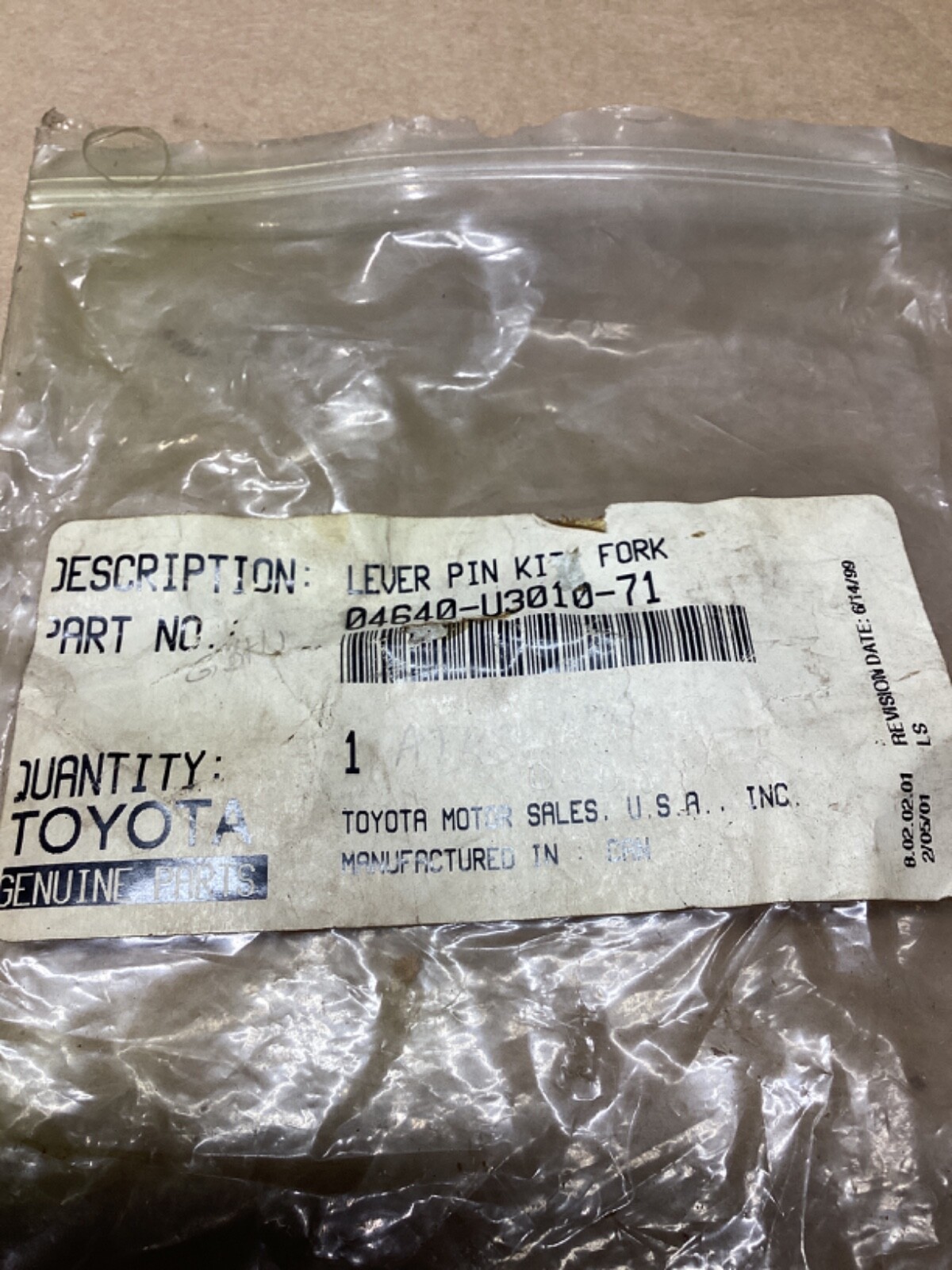 Toyota 04640-U3010-71 Lever Pin Kit #125L84